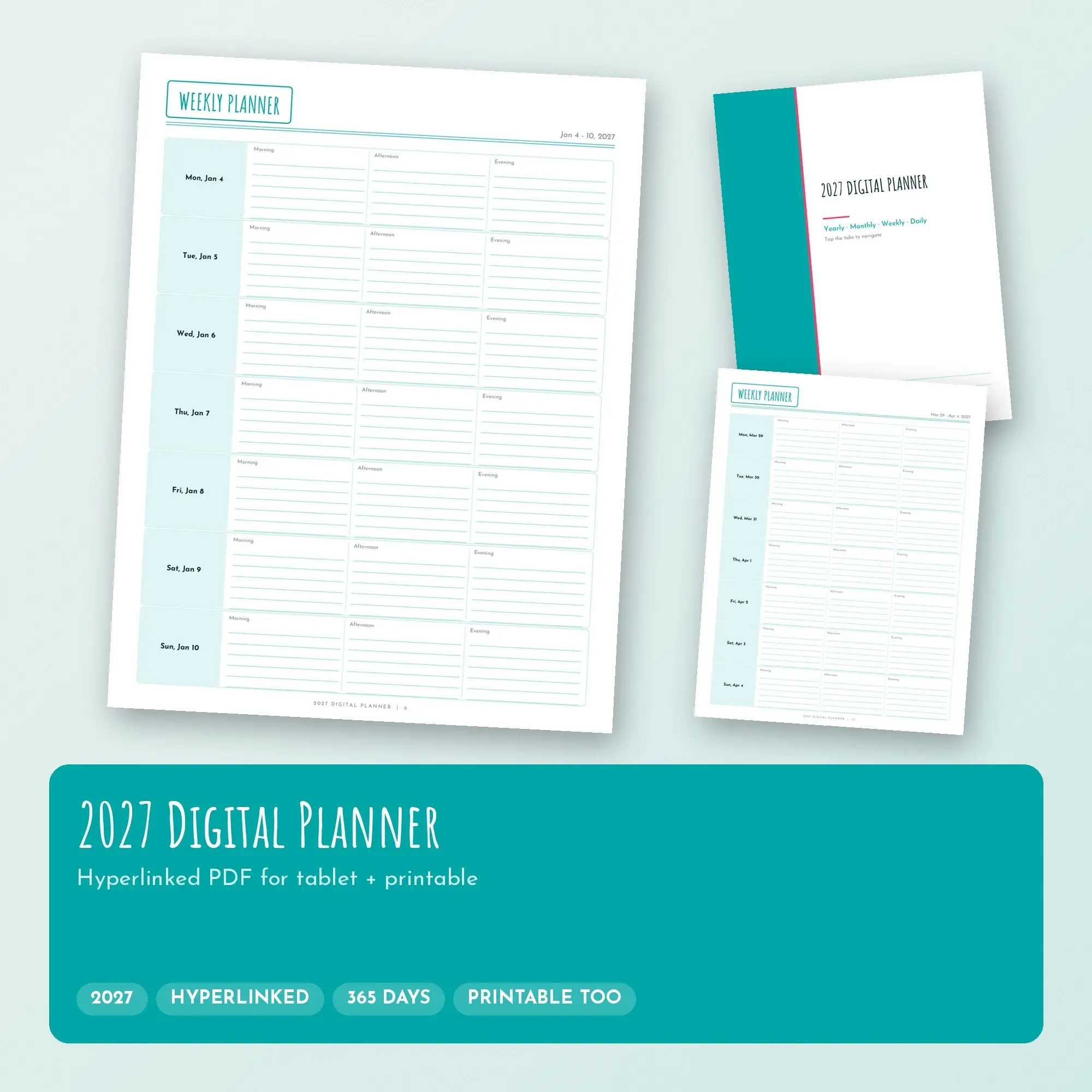 Casual 2027 Digital Planner with Clickable Tabs, All-in-One PDF preview