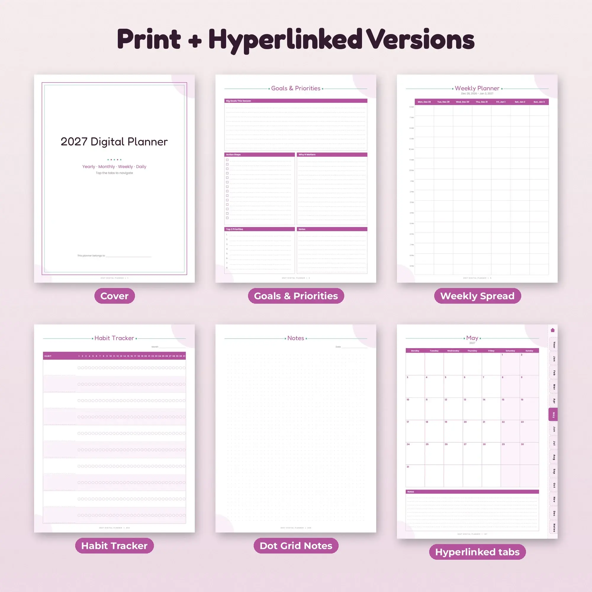 2027 Digital Planner, Hyperlinked PDF for Tablet, Year Month Week Day - Cheerful, preview 2 of 2
