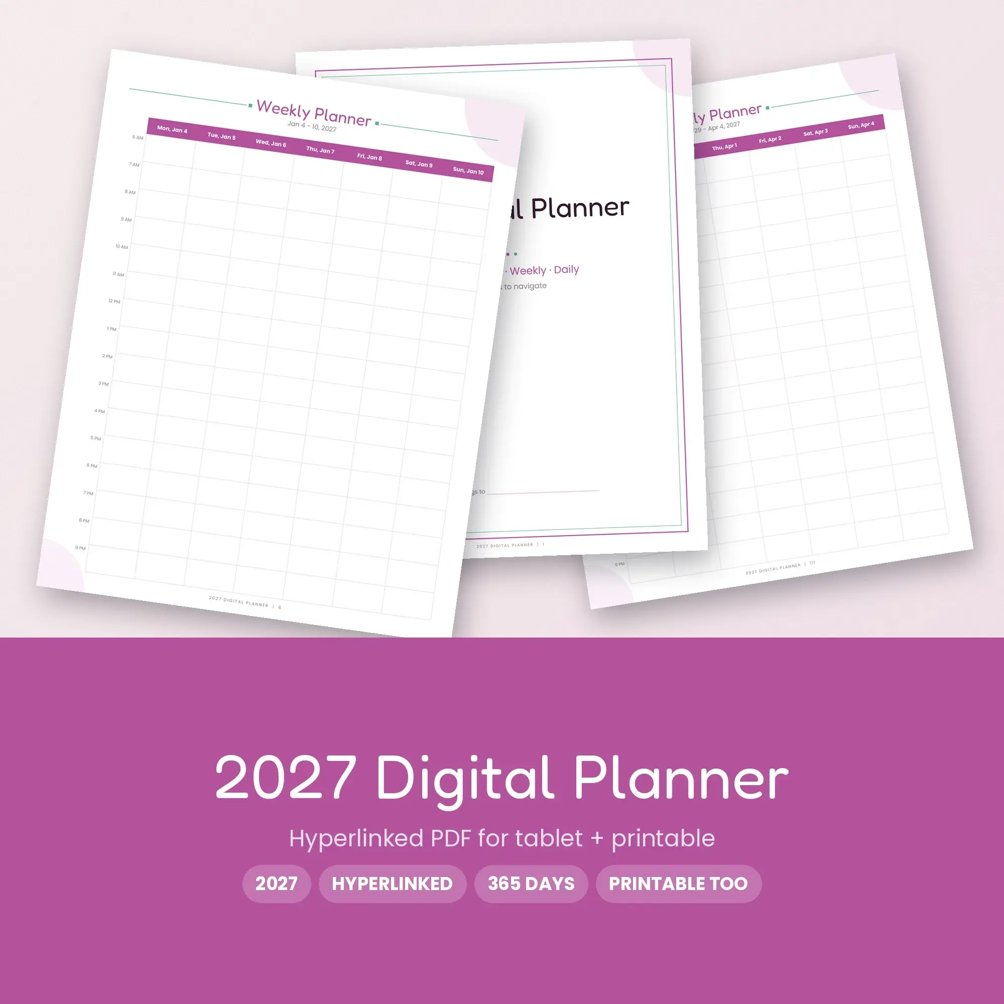 2027 Digital Planner, Hyperlinked PDF for Tablet, Year Month Week Day - Cheerful, preview 1 of 2