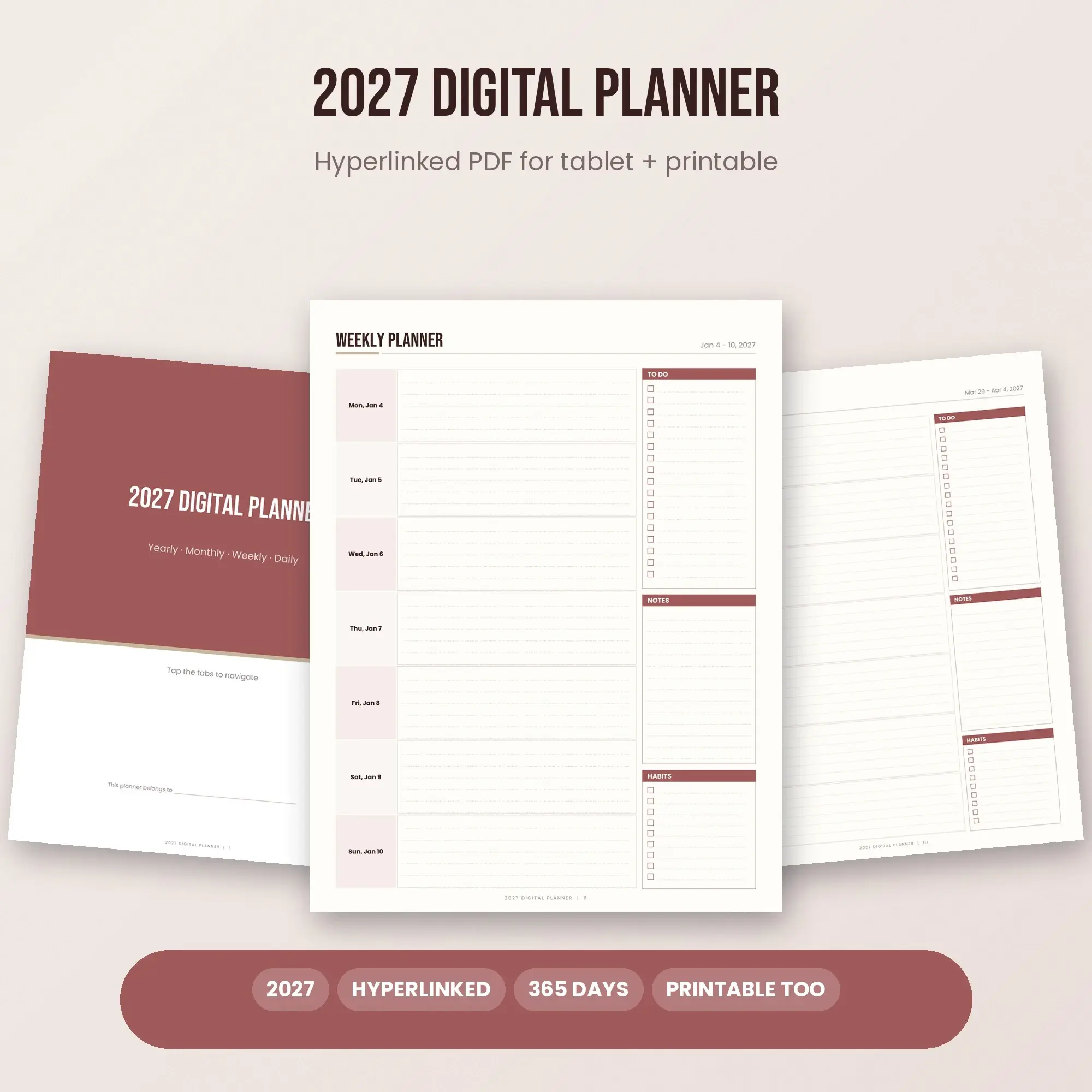 Vibrant 2027 Digital Planner with Clickable Tabs, All-in-One PDF preview