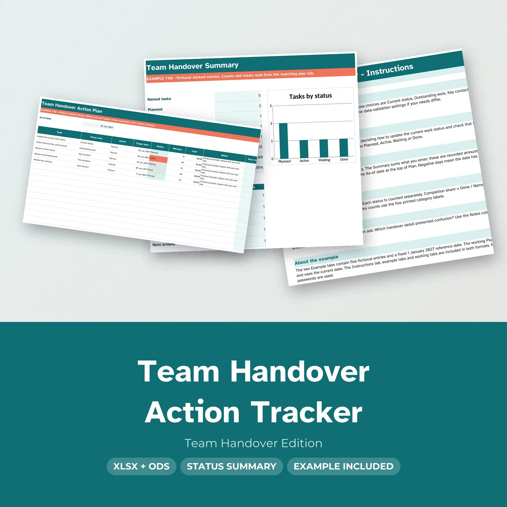 Team Handover Action Tracker Spreadsheet, XLSX + ODS preview