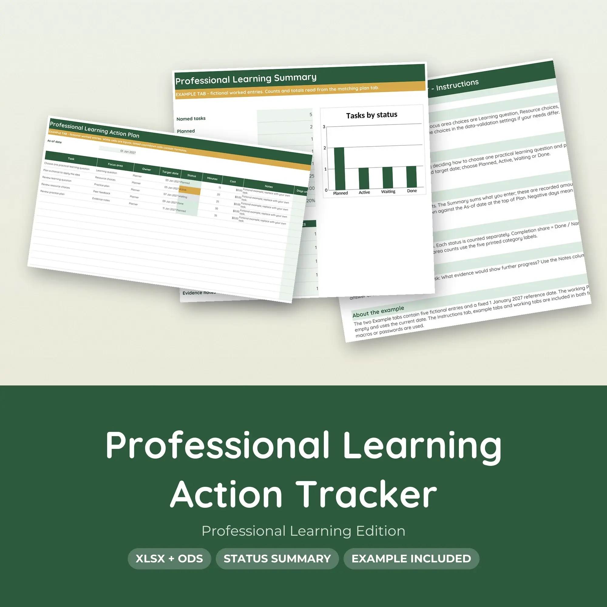 Professional Learning Action Tracker Spreadsheet, XLSX + ODS preview