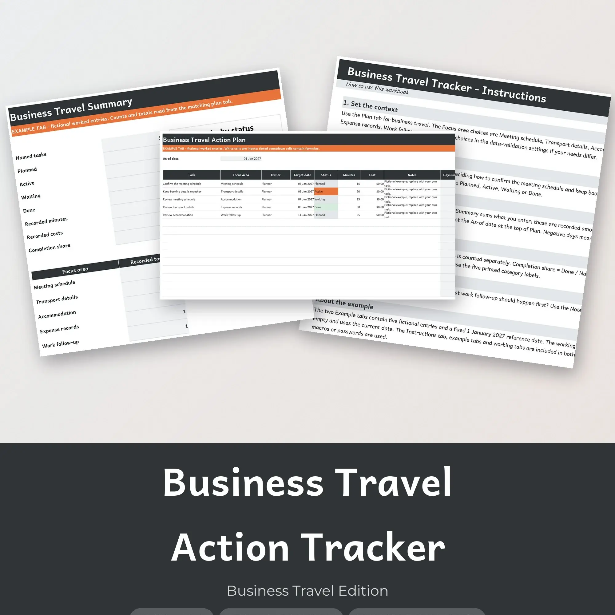 Business Travel Action Tracker Spreadsheet, XLSX + ODS preview