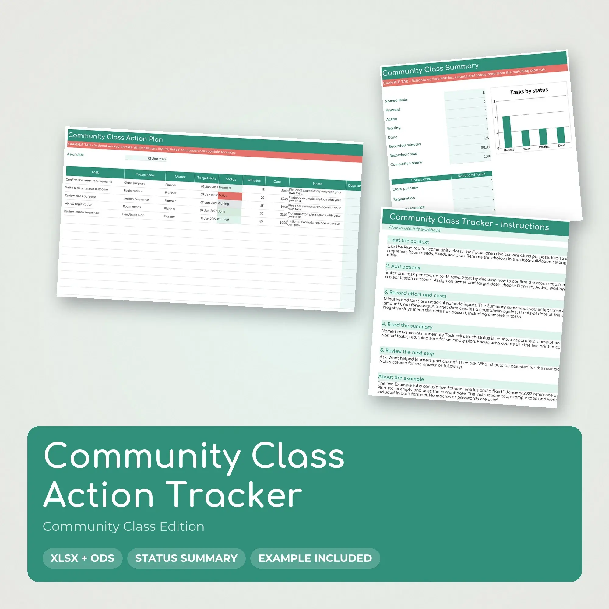 Community Class Action Tracker Spreadsheet, XLSX + ODS preview