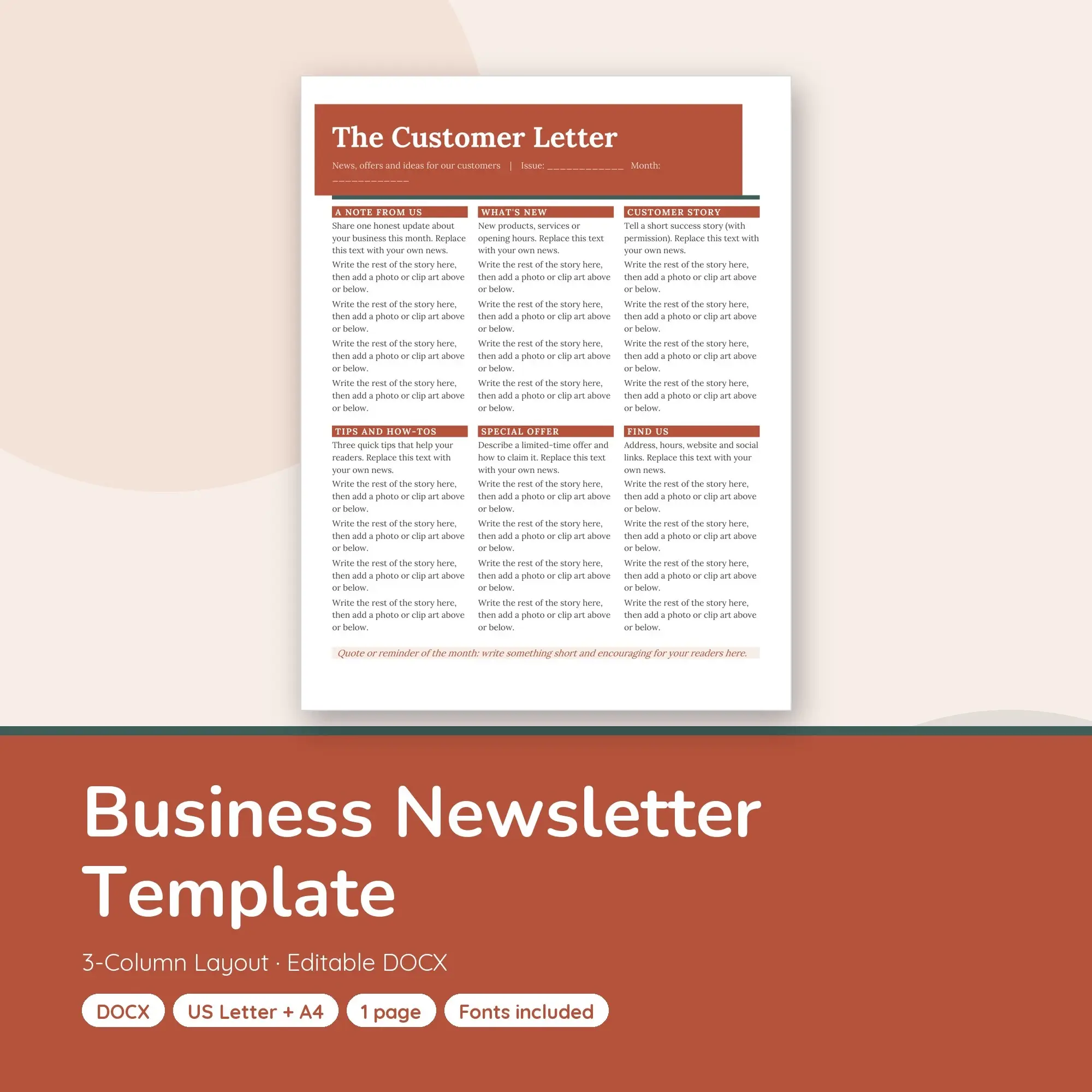 Business Newsletter Template, 3-Column Layout (DOCX), preview 1 of 2