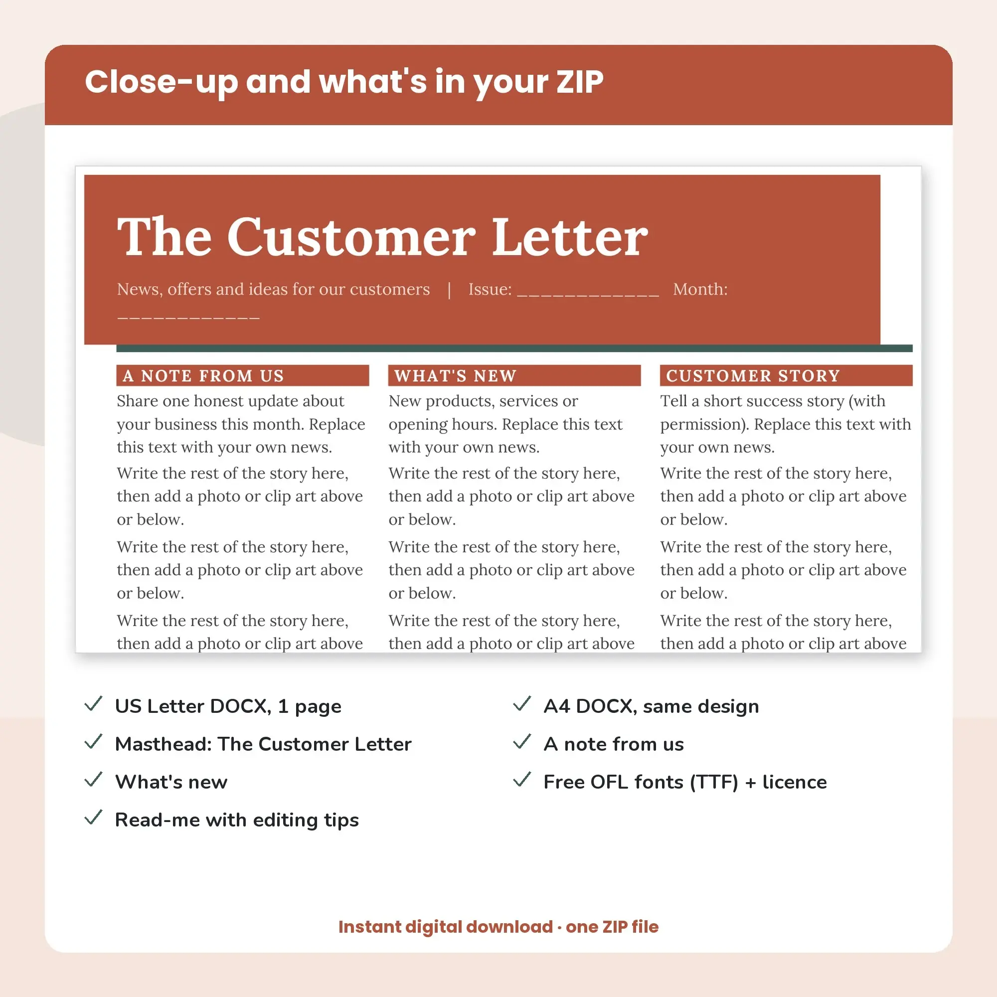 Business Newsletter Template, 3-Column Layout (DOCX), preview 2 of 2
