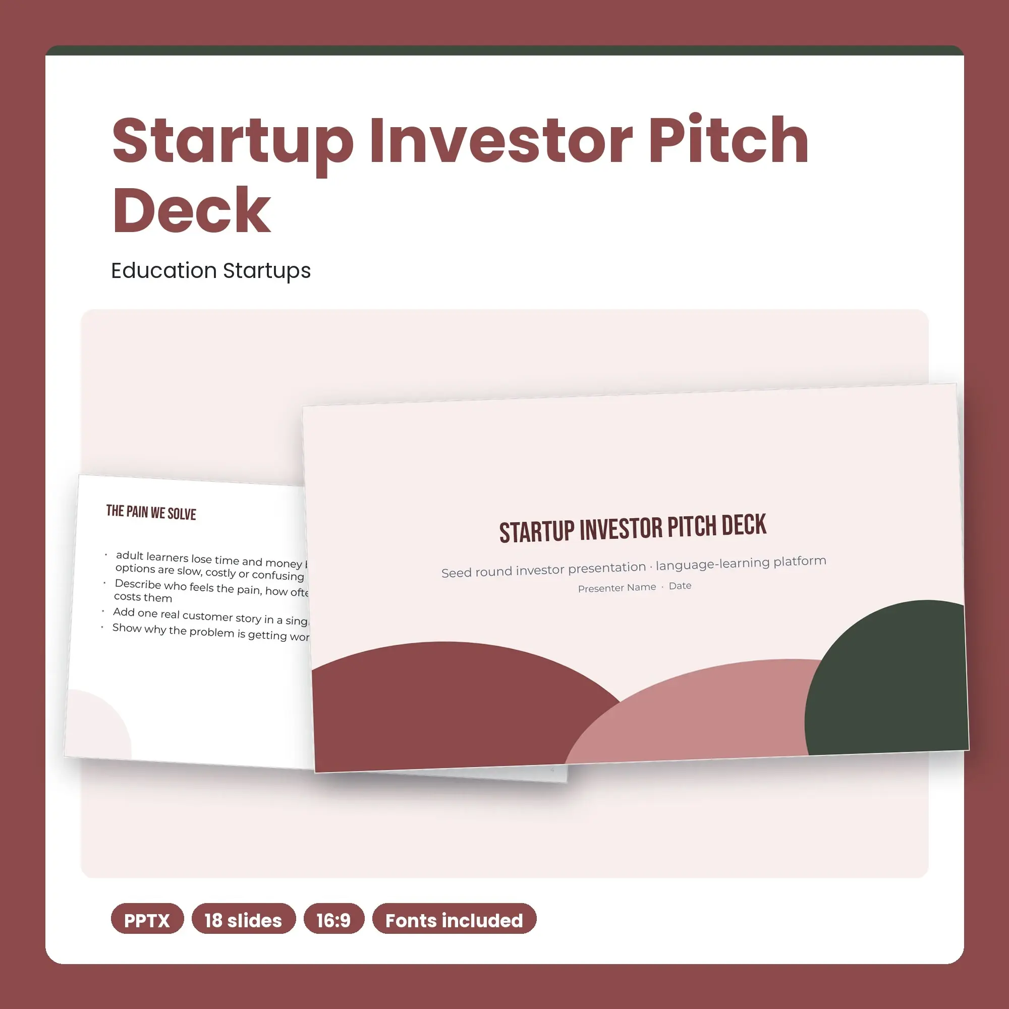 Startup Investor Pitch Deck, Education Startups (PPTX + POTX) preview