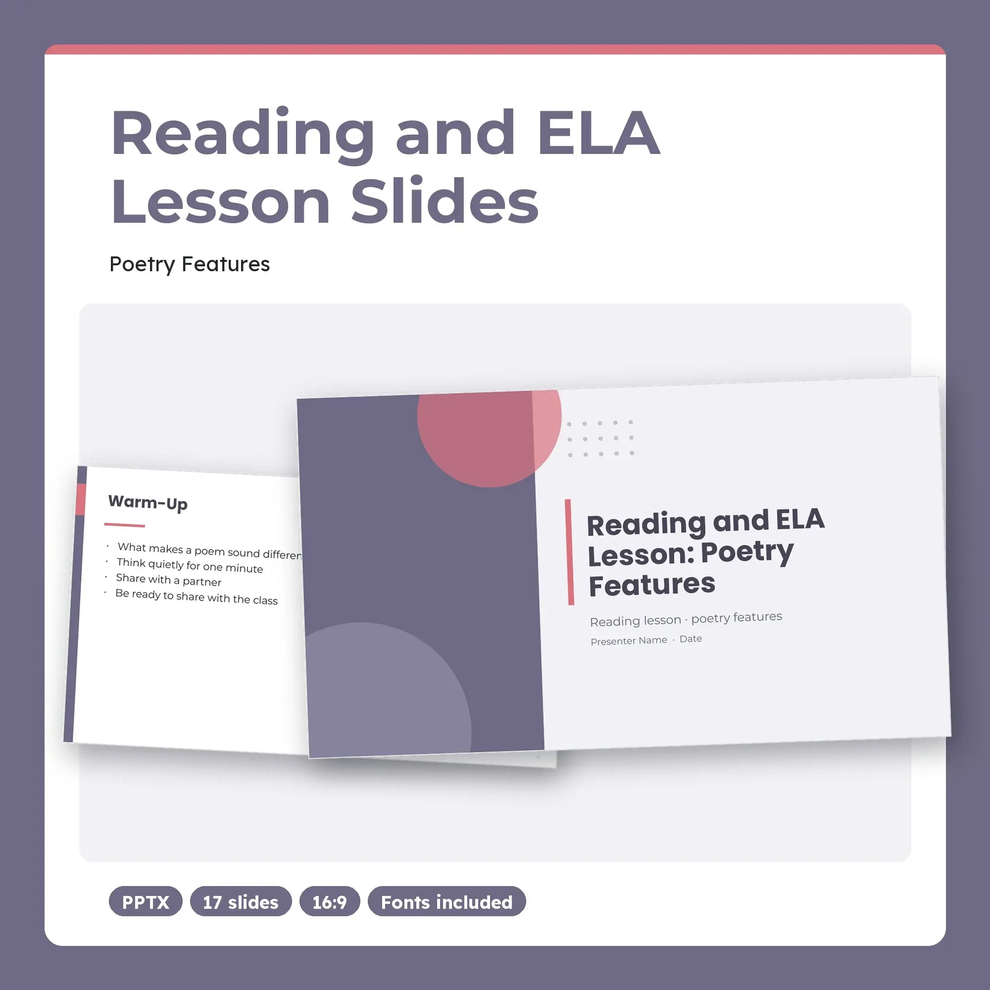 Reading and ELA Lesson Slides, Poetry Features (PPTX) preview