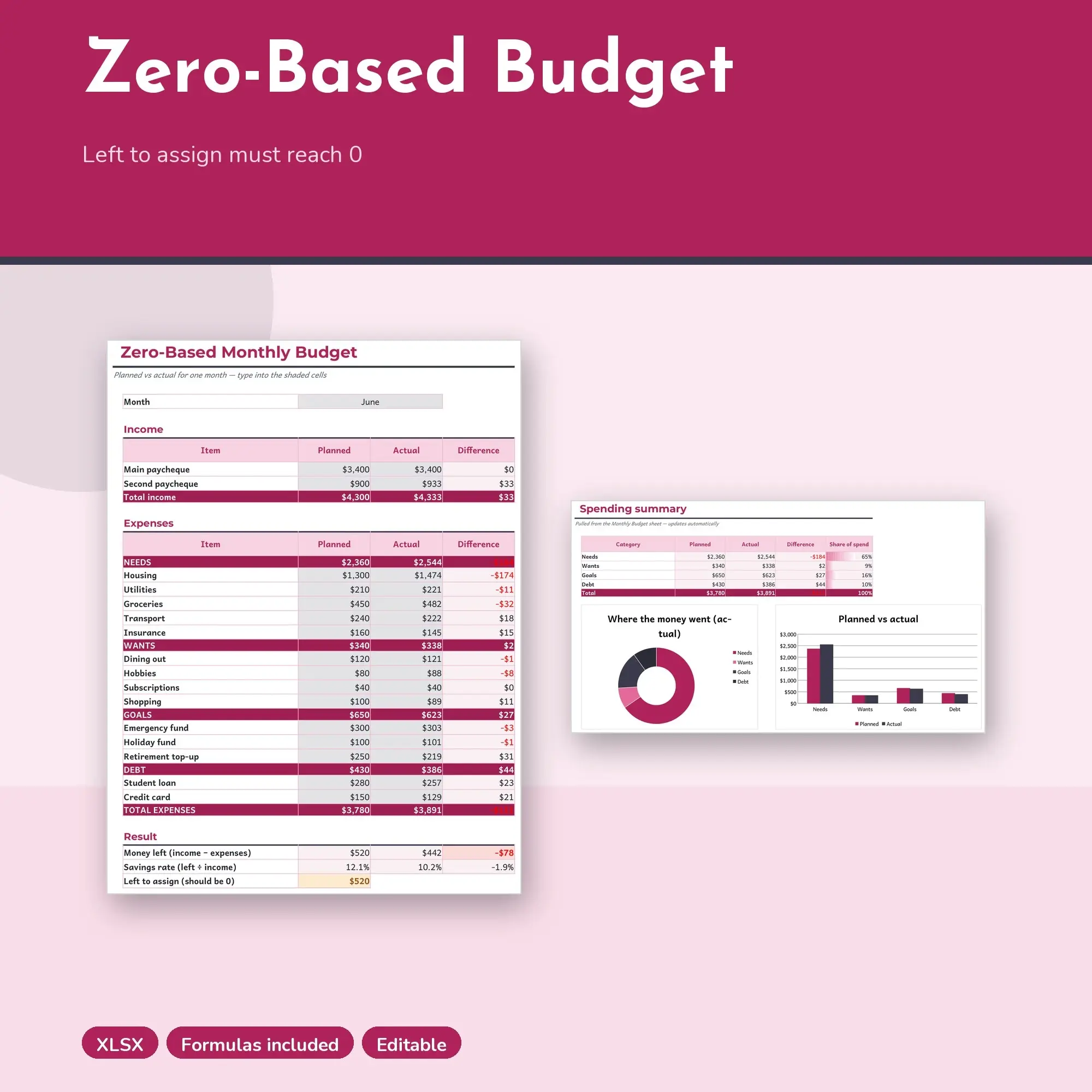 Zero-Based Budget Spreadsheet, Give Every Dollar a Job (XLSX) preview