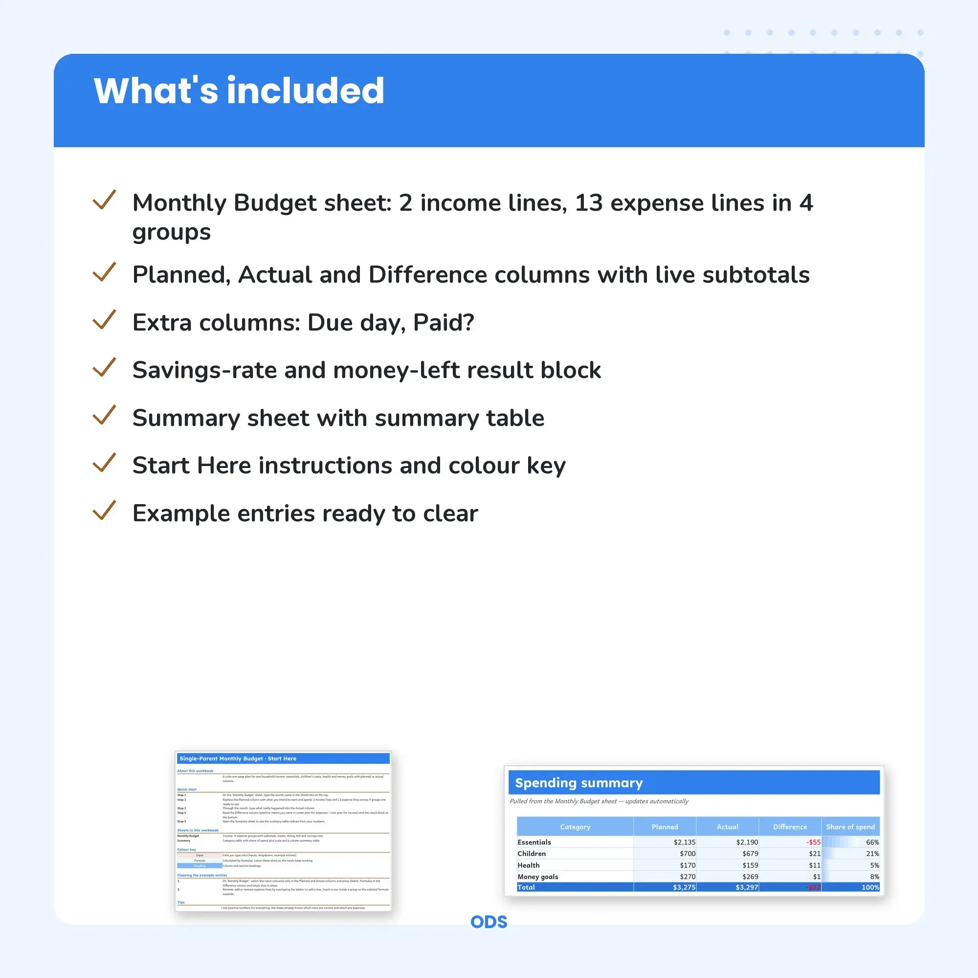 Single-Parent Budget Spreadsheet, Simple Monthly Money Planner (ODS), preview 2 of 2