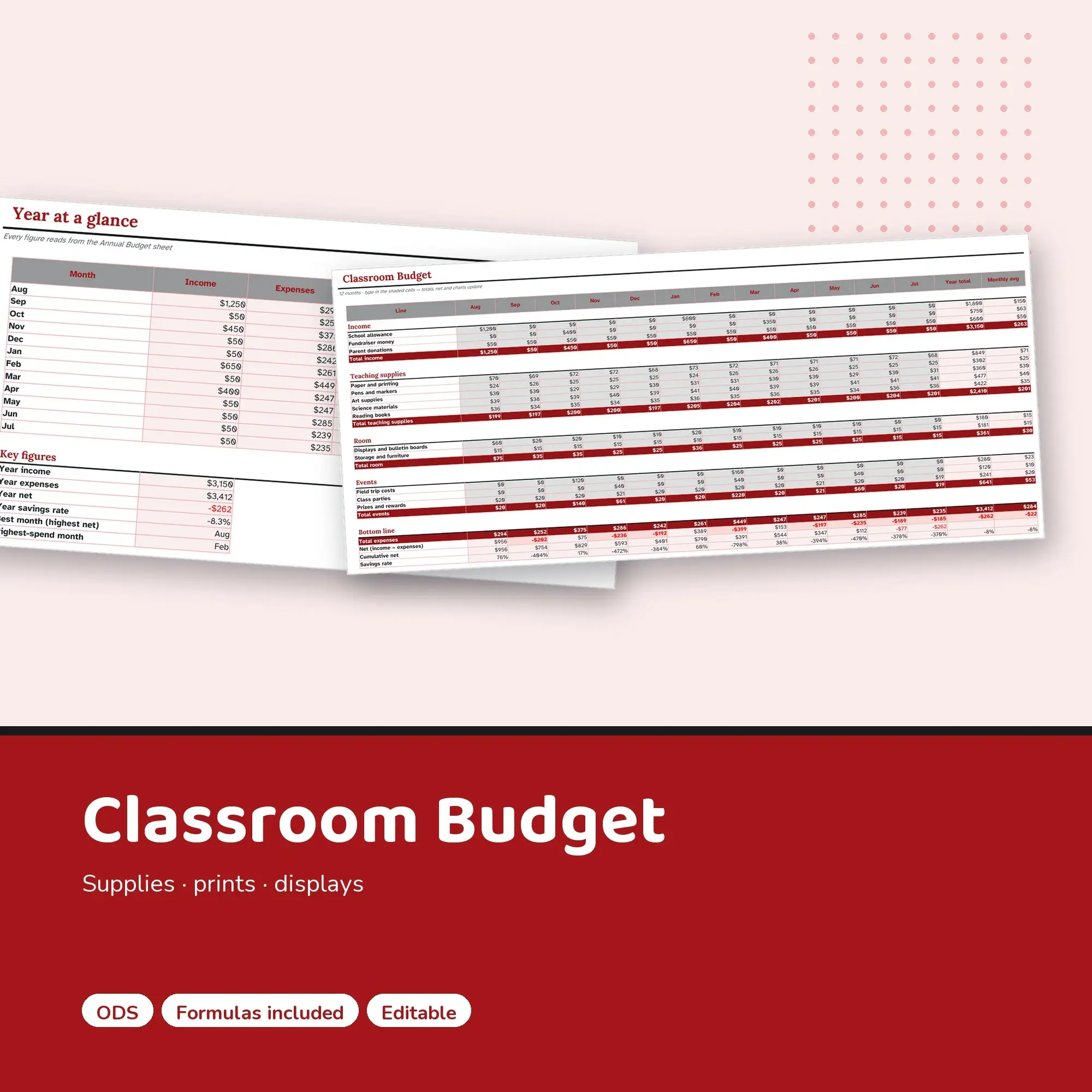 Teacher Classroom Budget Spreadsheet, School-Year Supplies Planner (ODS) preview