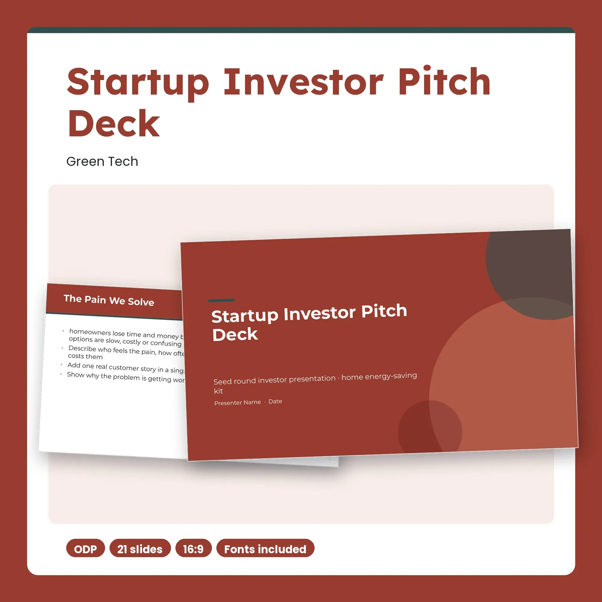 Startup Investor Pitch Deck, Green Tech (ODP), preview 1 of 2