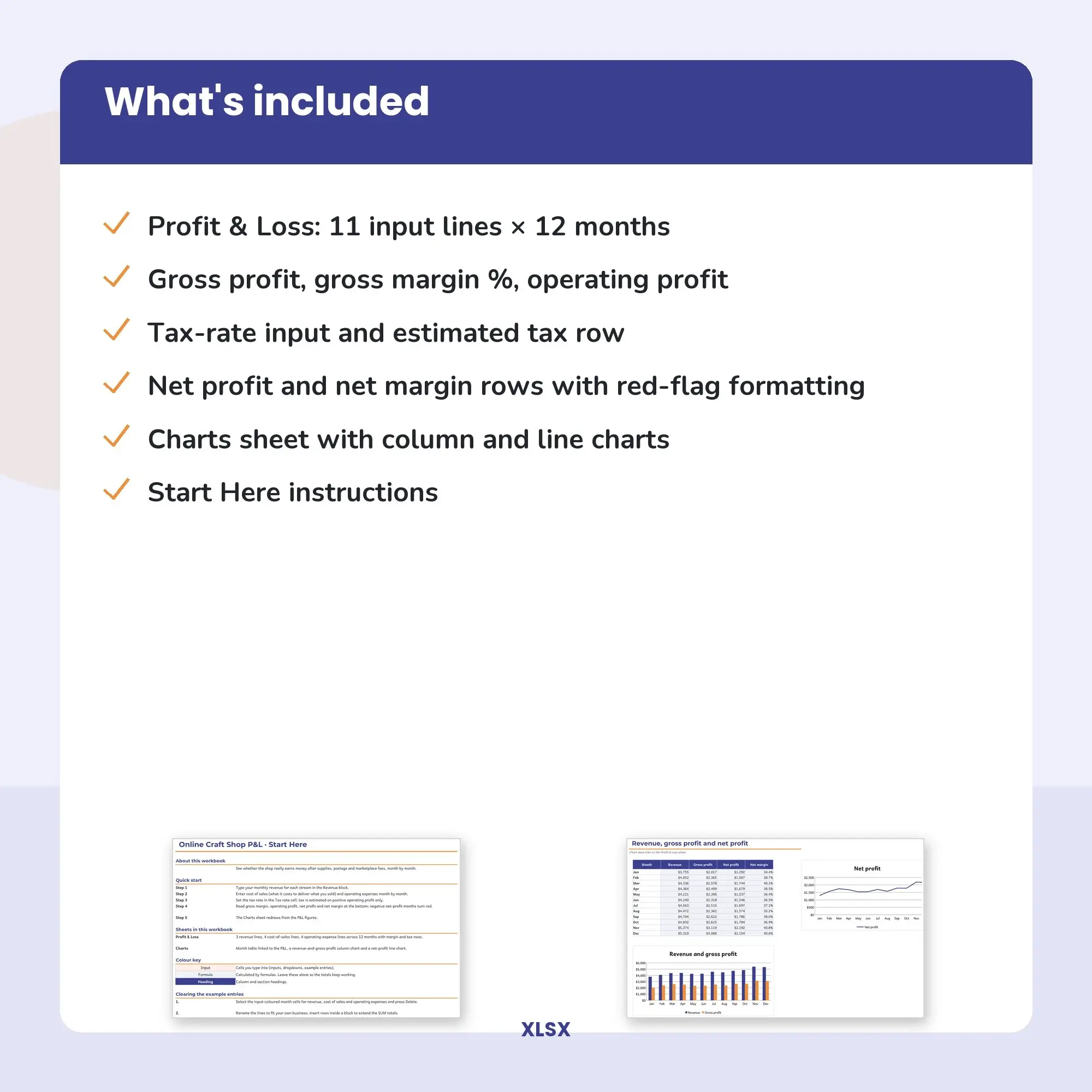 Online Craft Shop Profit and Loss Spreadsheet, Monthly Template (XLSX), preview 2 of 2