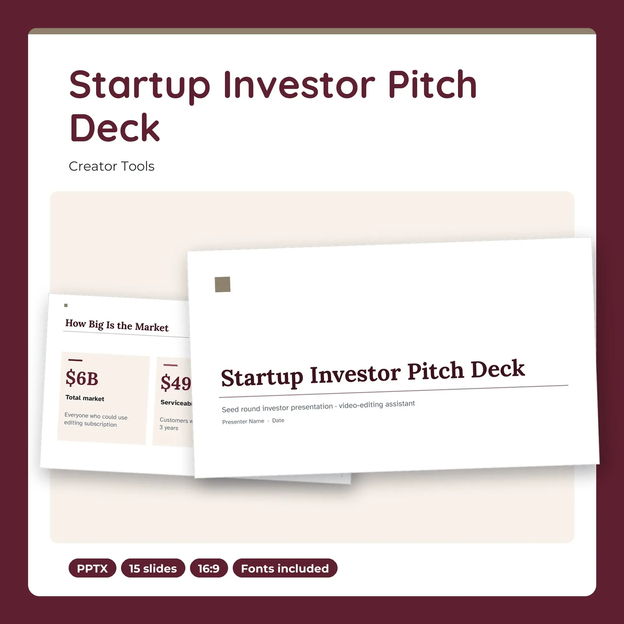 Startup Investor Pitch Deck, Creator Tools (PPTX) preview