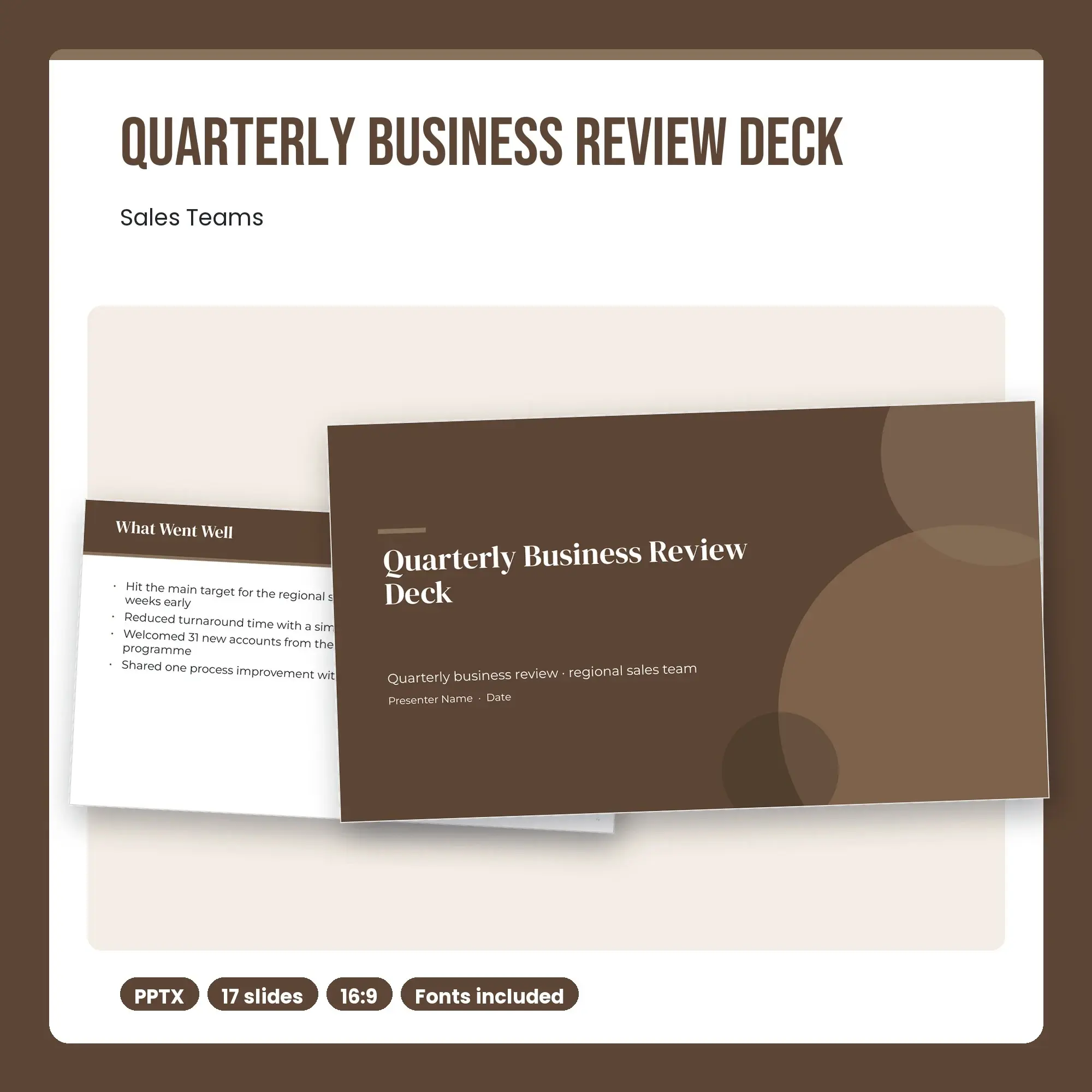 Quarterly Business Review Deck, Sales Teams (PPTX + POTX), preview 1 of 2