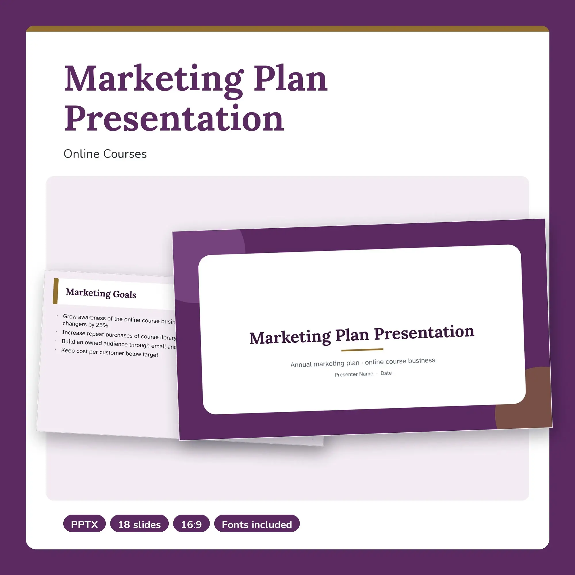 Marketing Plan Presentation, Online Courses (PPTX) preview