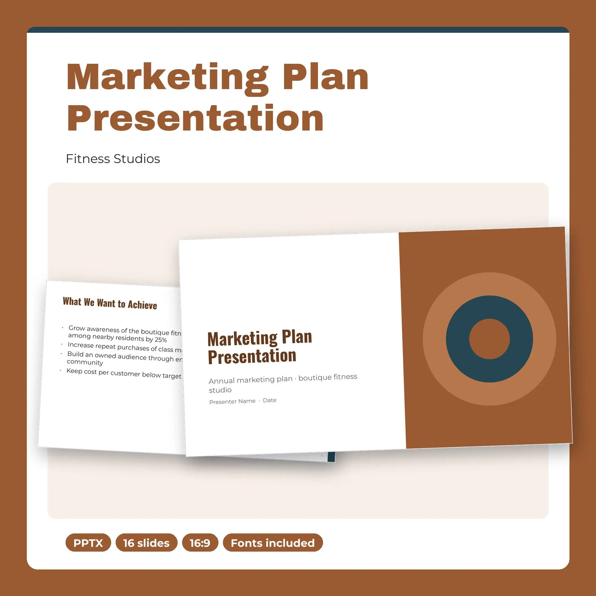 Marketing Plan Presentation, Fitness Studios (PPTX + POTX) preview