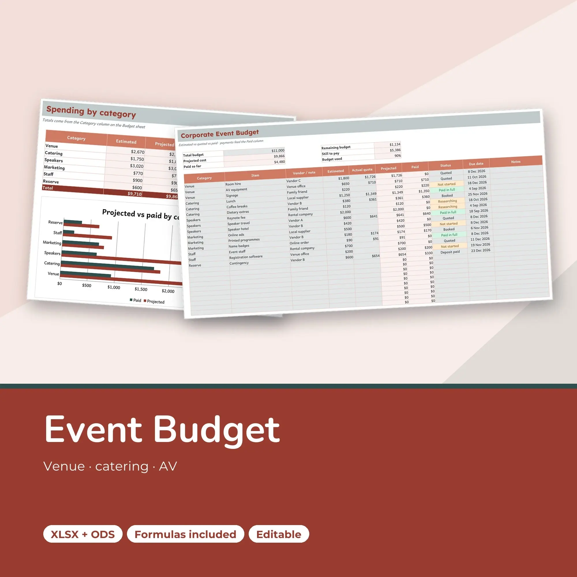 Corporate Event Budget Spreadsheet, Meetings and Workshops Planner (XLSX + ODS) preview