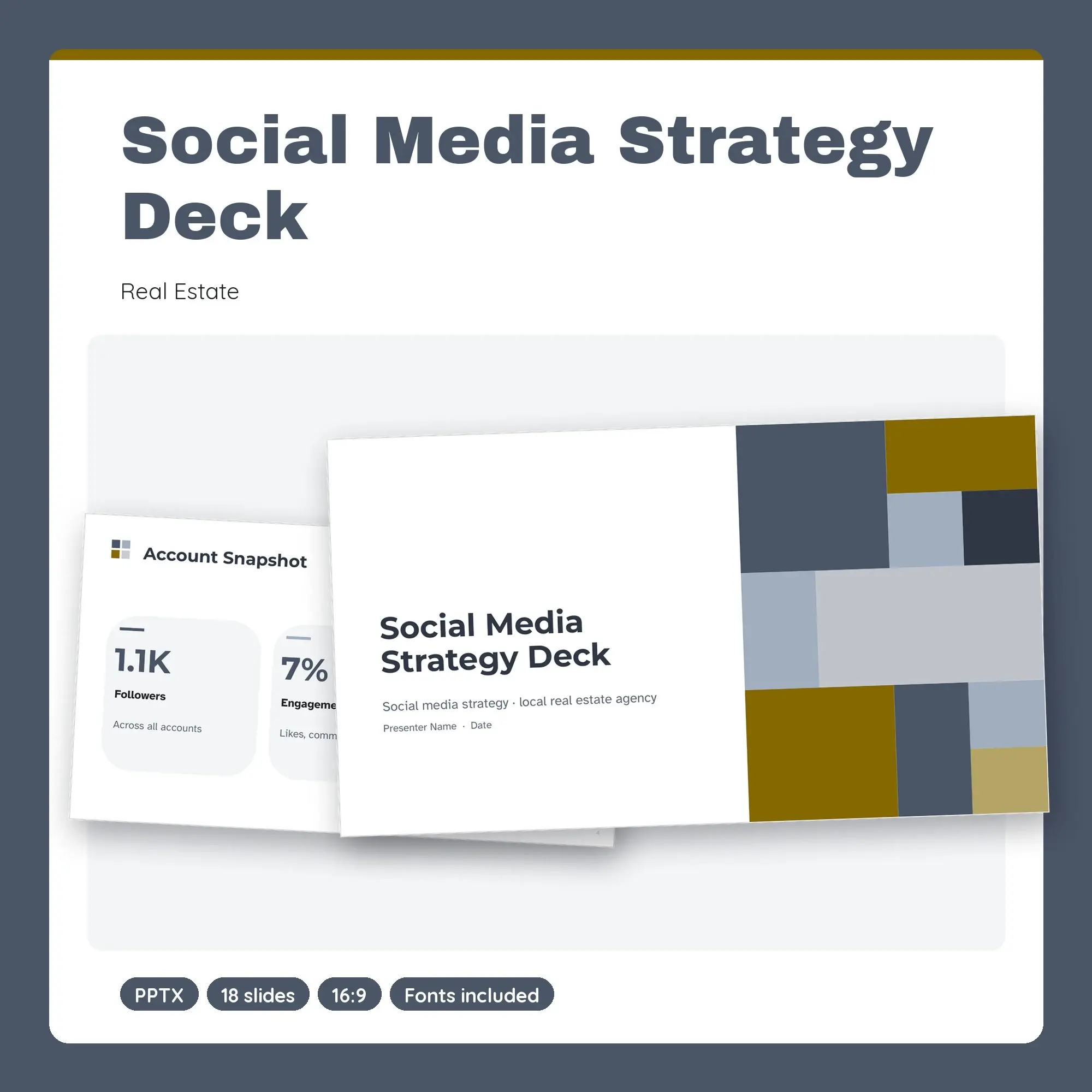 Social Media Strategy Deck, Real Estate (PPTX + POTX) preview