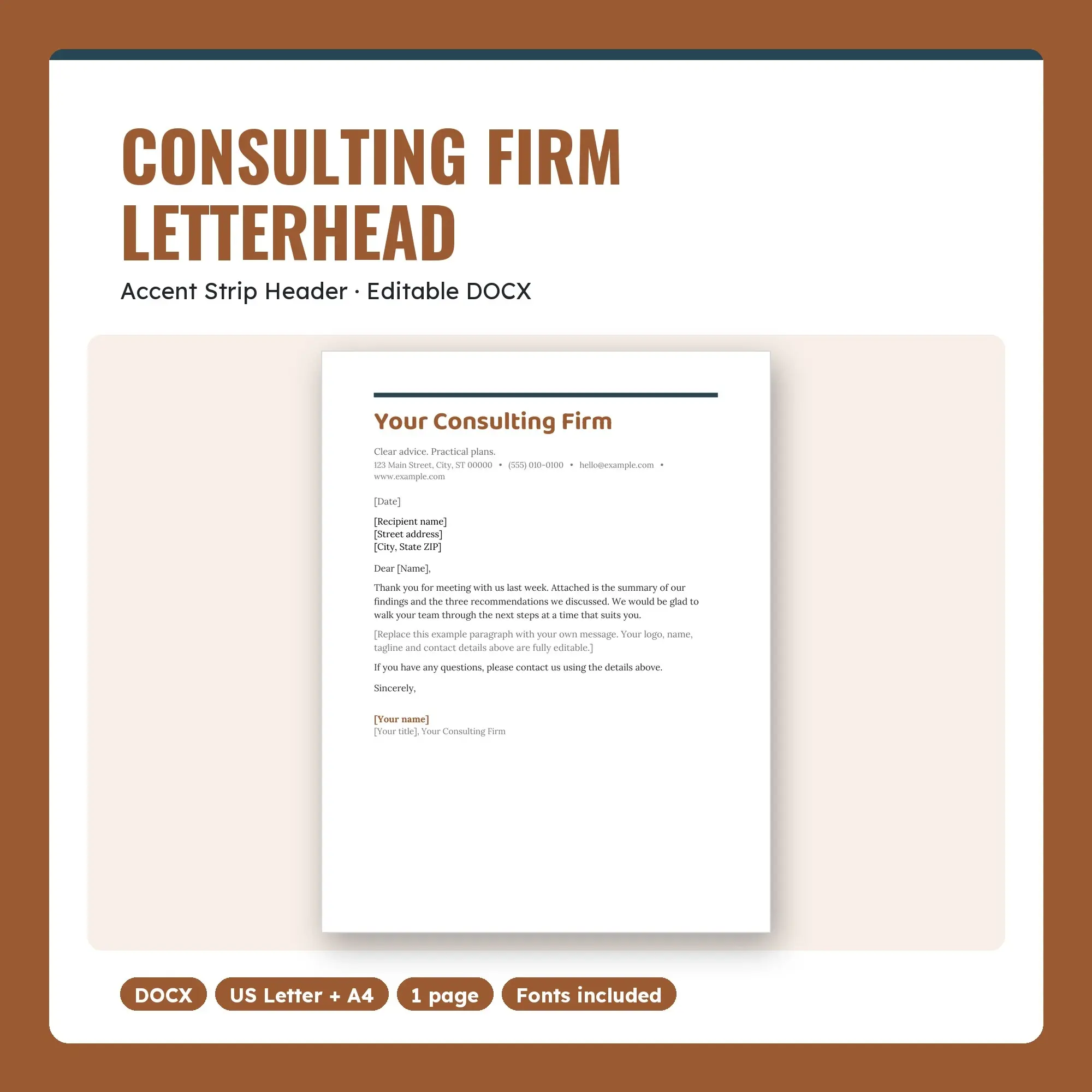 Consulting Firm Letterhead Template, Accent Strip Header (DOCX) preview