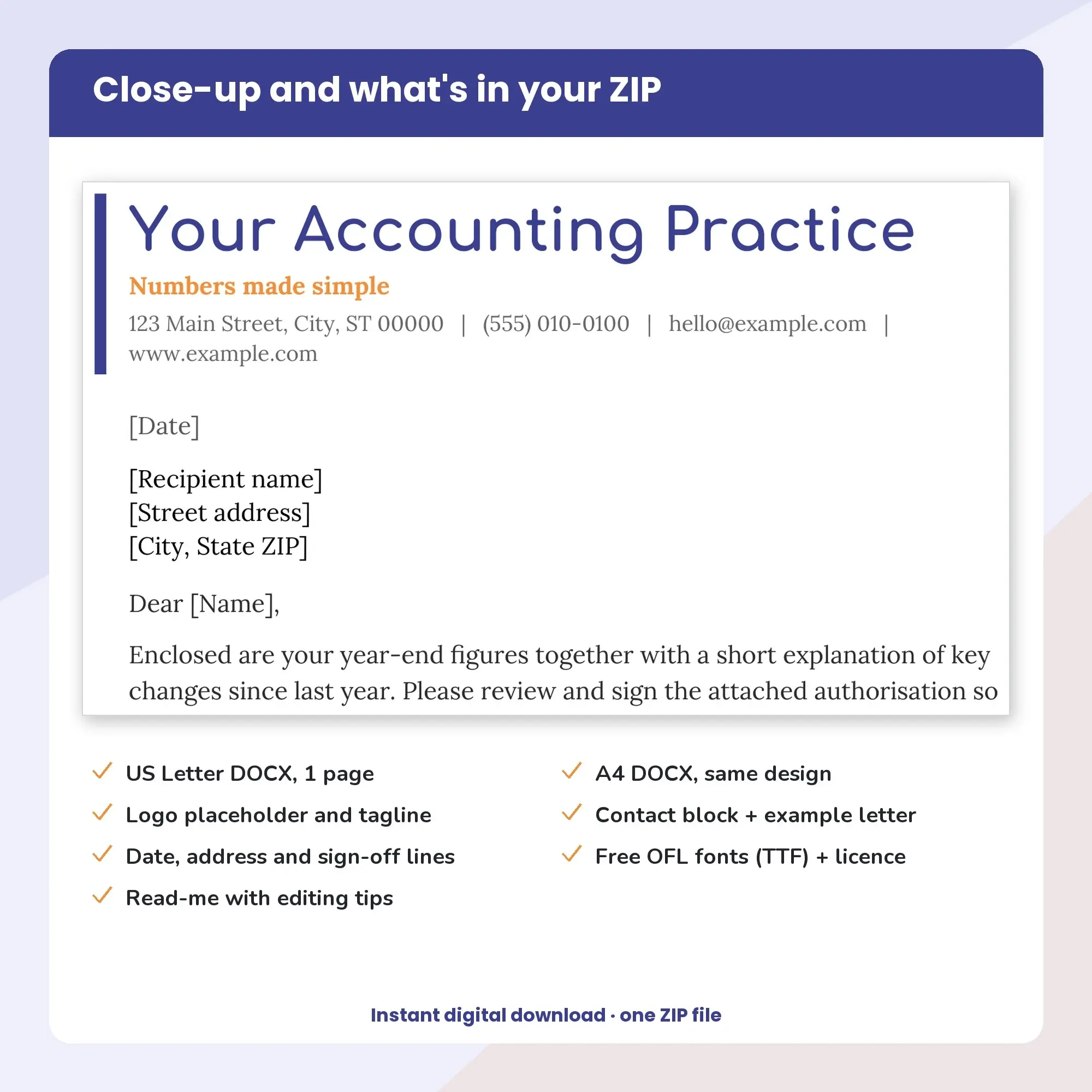 Accounting Practice Letterhead Template, Accent Bar Header (DOCX), preview 2 of 2