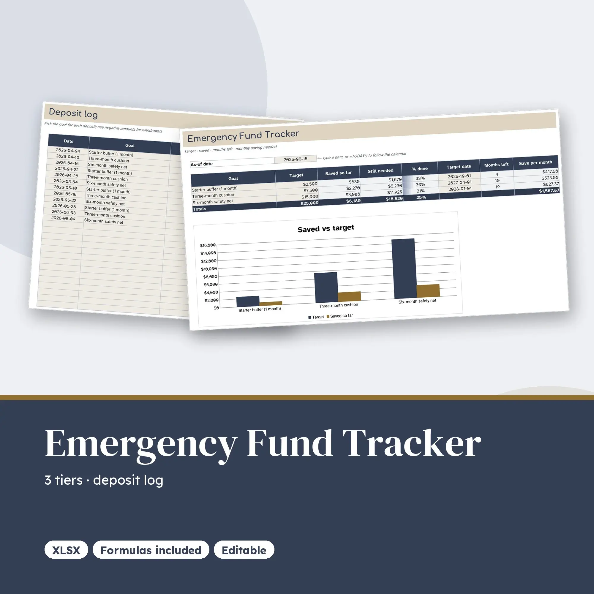 Emergency Fund Tracker Spreadsheet, Build Your Safety Net (XLSX) preview