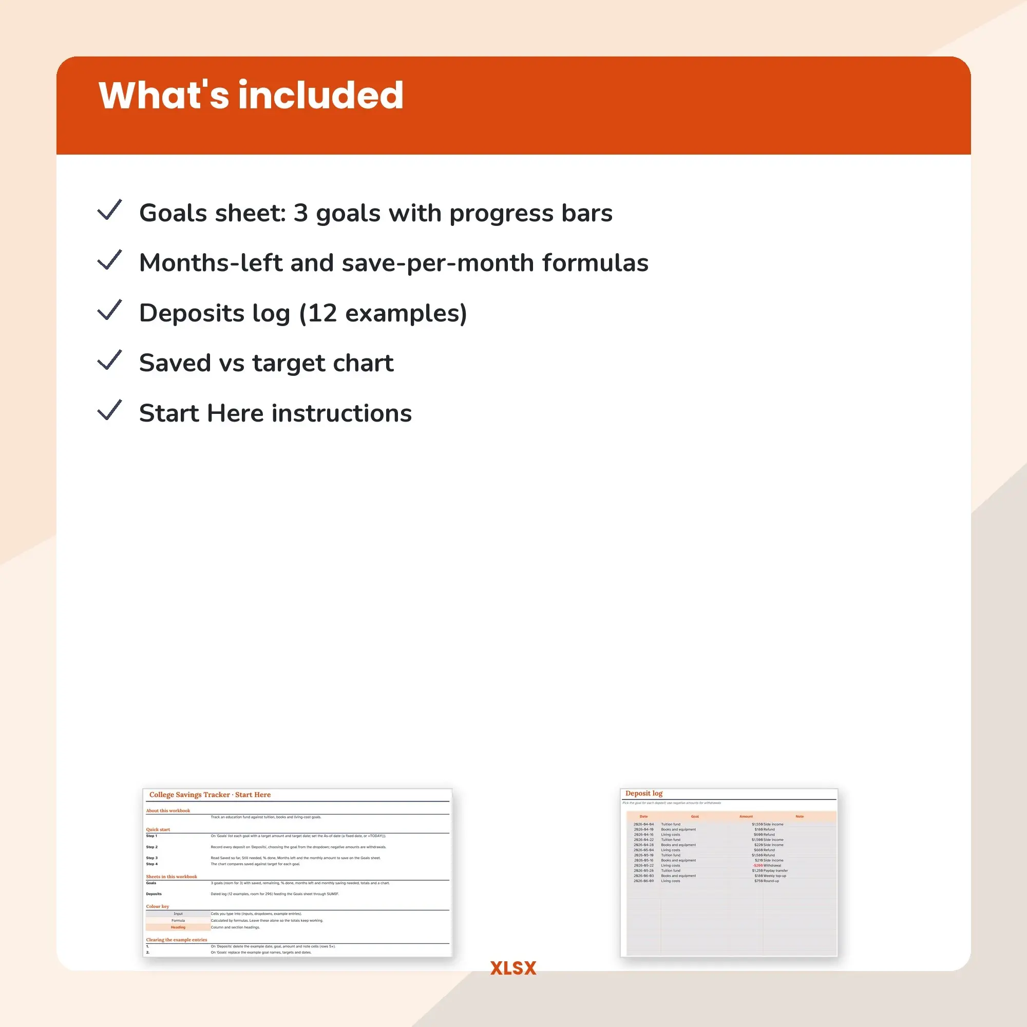 College Savings Tracker Spreadsheet, Education Fund Goals and Deposits (XLSX), preview 2 of 2