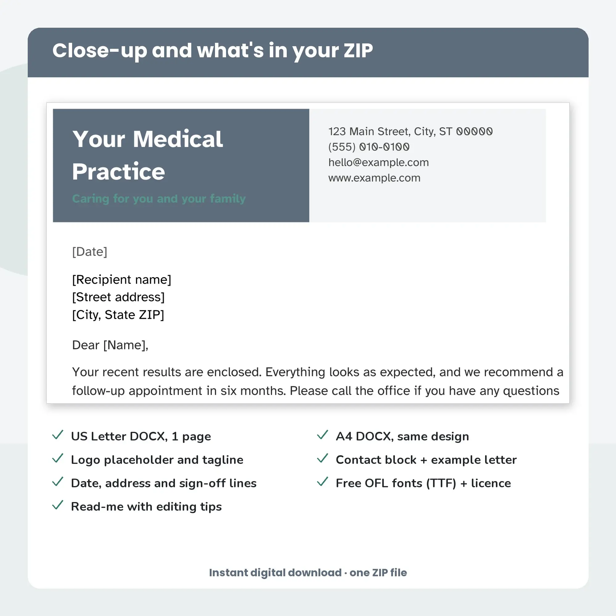 Medical Practice Letterhead Template, Split Header (DOCX), preview 2 of 2