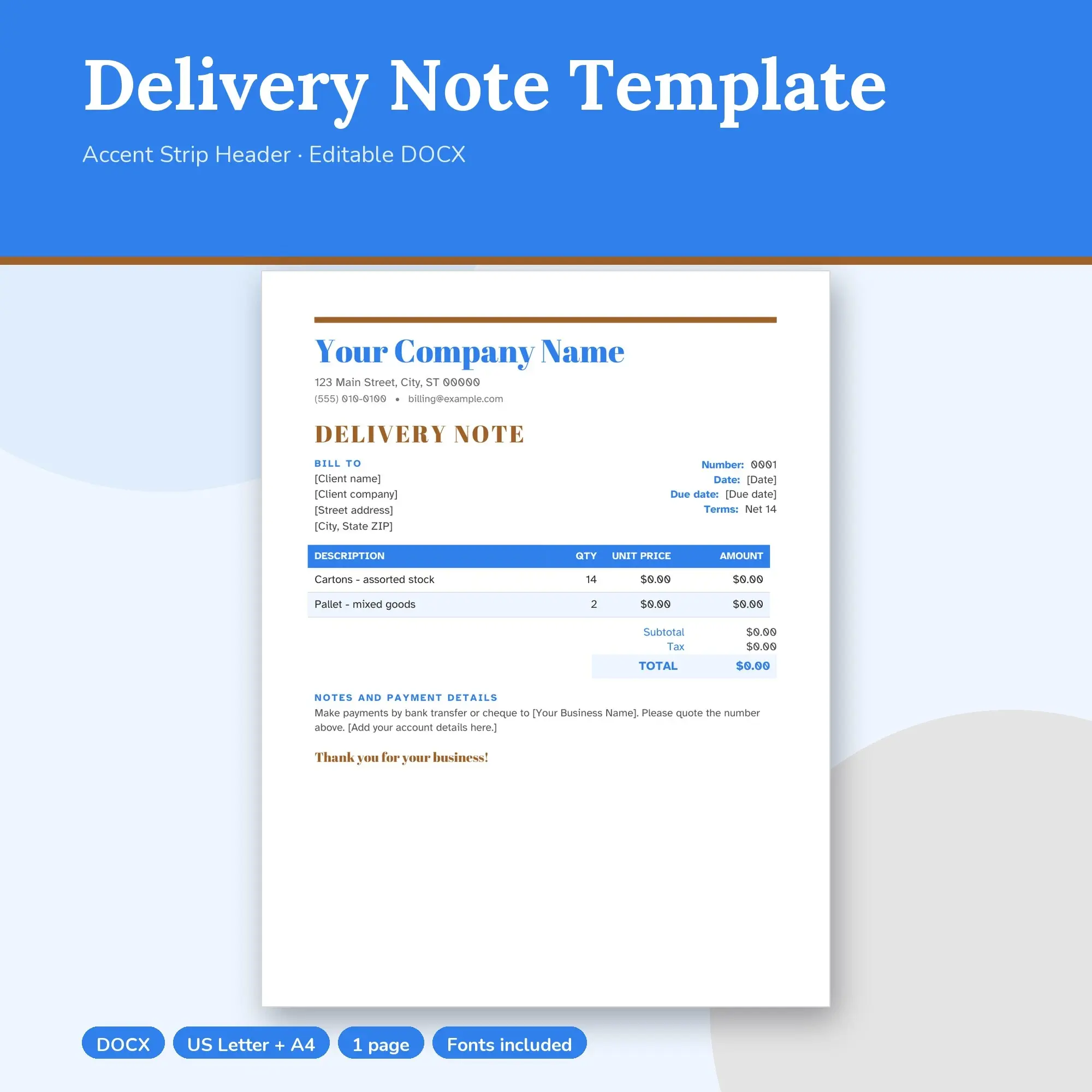 Delivery Note Template, Accent Strip Header (DOCX) preview