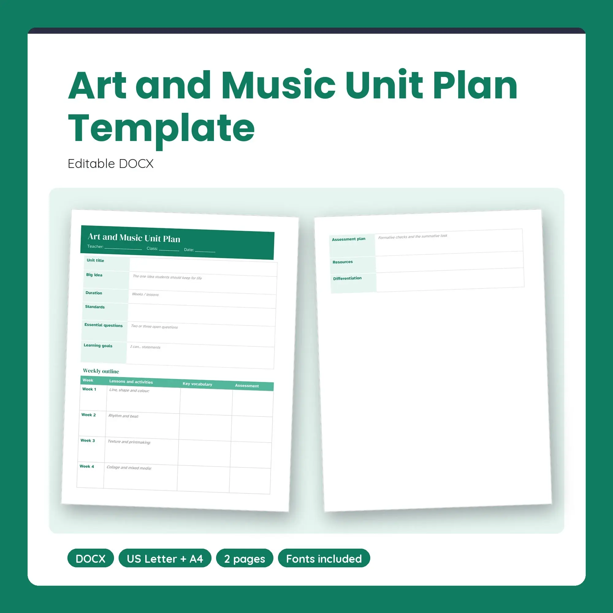 Art and Music Unit Plan Template (DOCX), preview 1 of 2