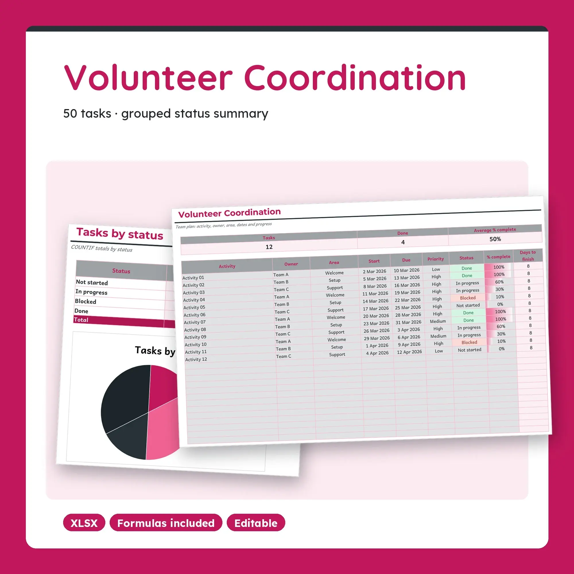 Volunteer Coordination Spreadsheet, Team 50-Row Tracker (XLSX) preview