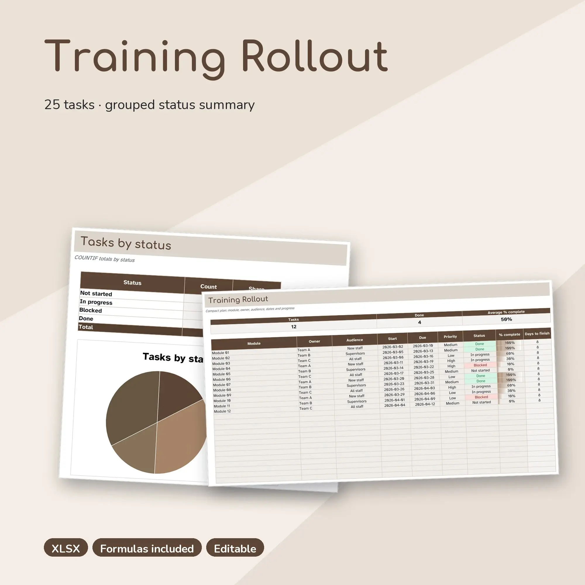 Training Rollout Spreadsheet, Compact 25-Row Tracker (XLSX) preview