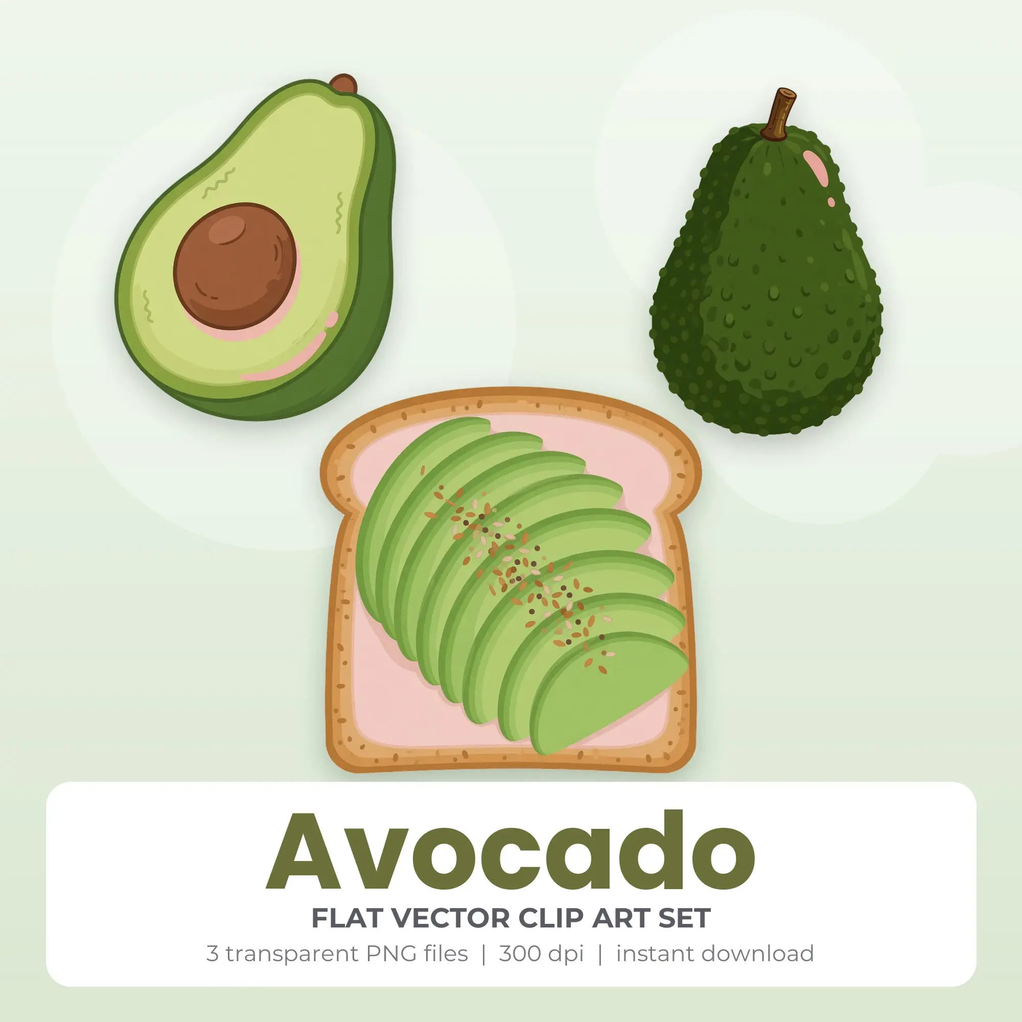 Avocado Clipart Set, Flat Vector Style - 3 PNG preview