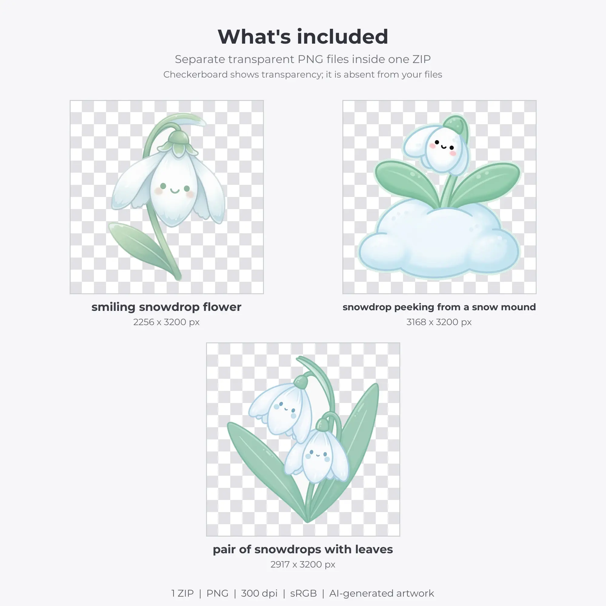 Kawaii Snowdrops Clip Art - 3 PNG, preview 2 of 2