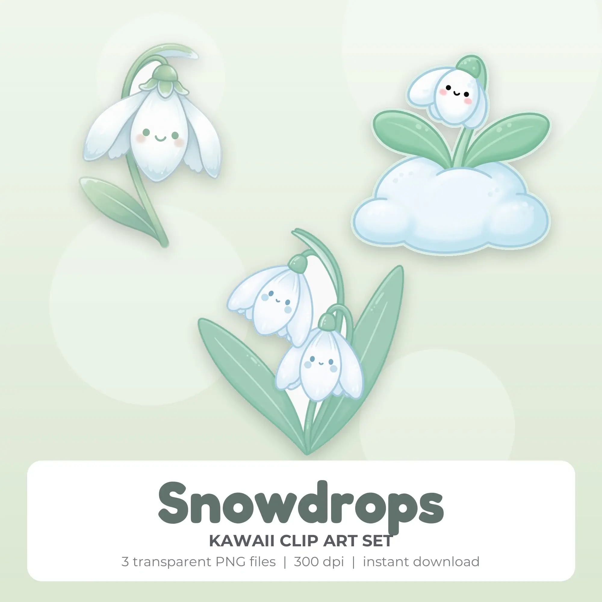 Kawaii Snowdrops Clip Art - 3 PNG, preview 1 of 2
