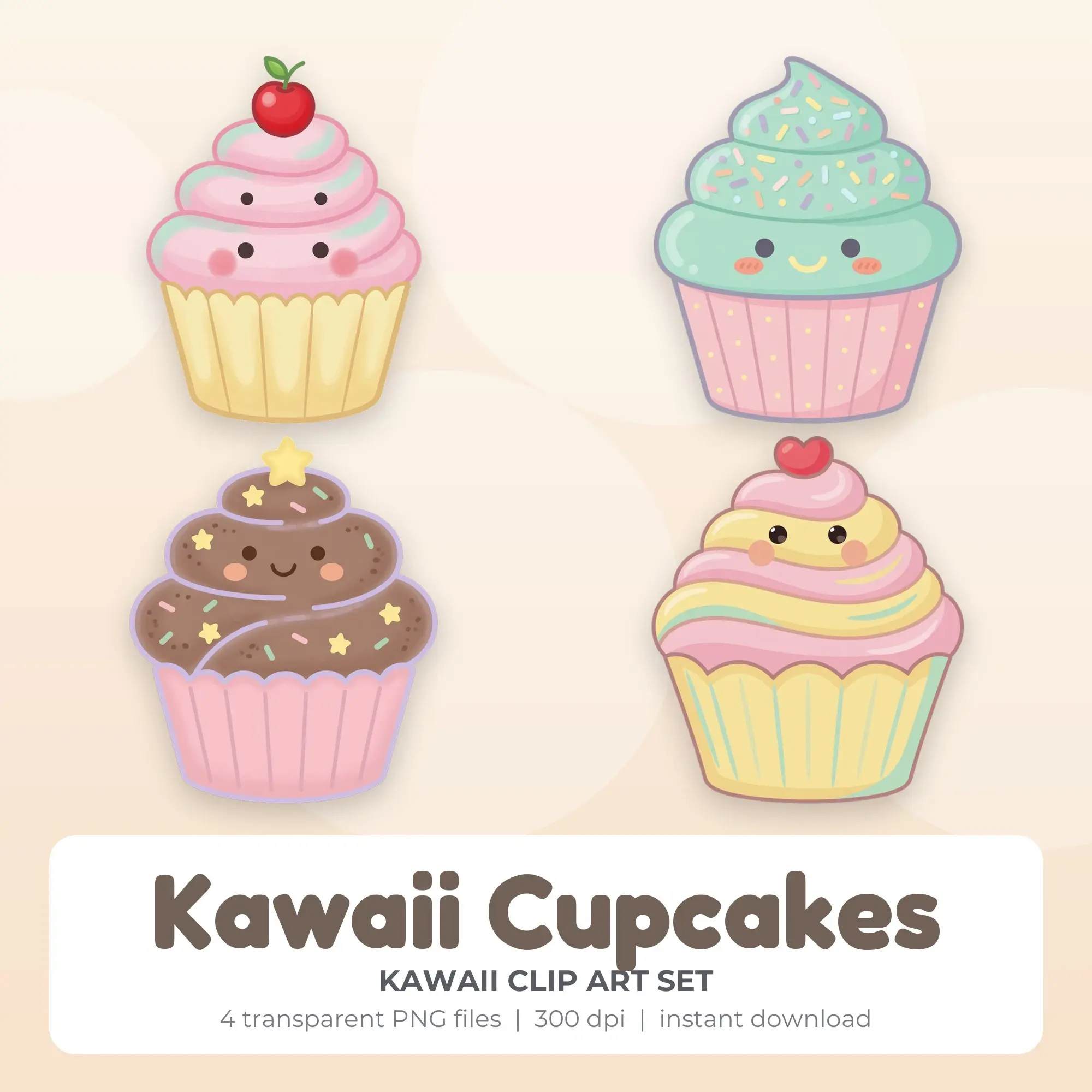 Kawaii Cupcakes Clip Art - 4 PNG preview