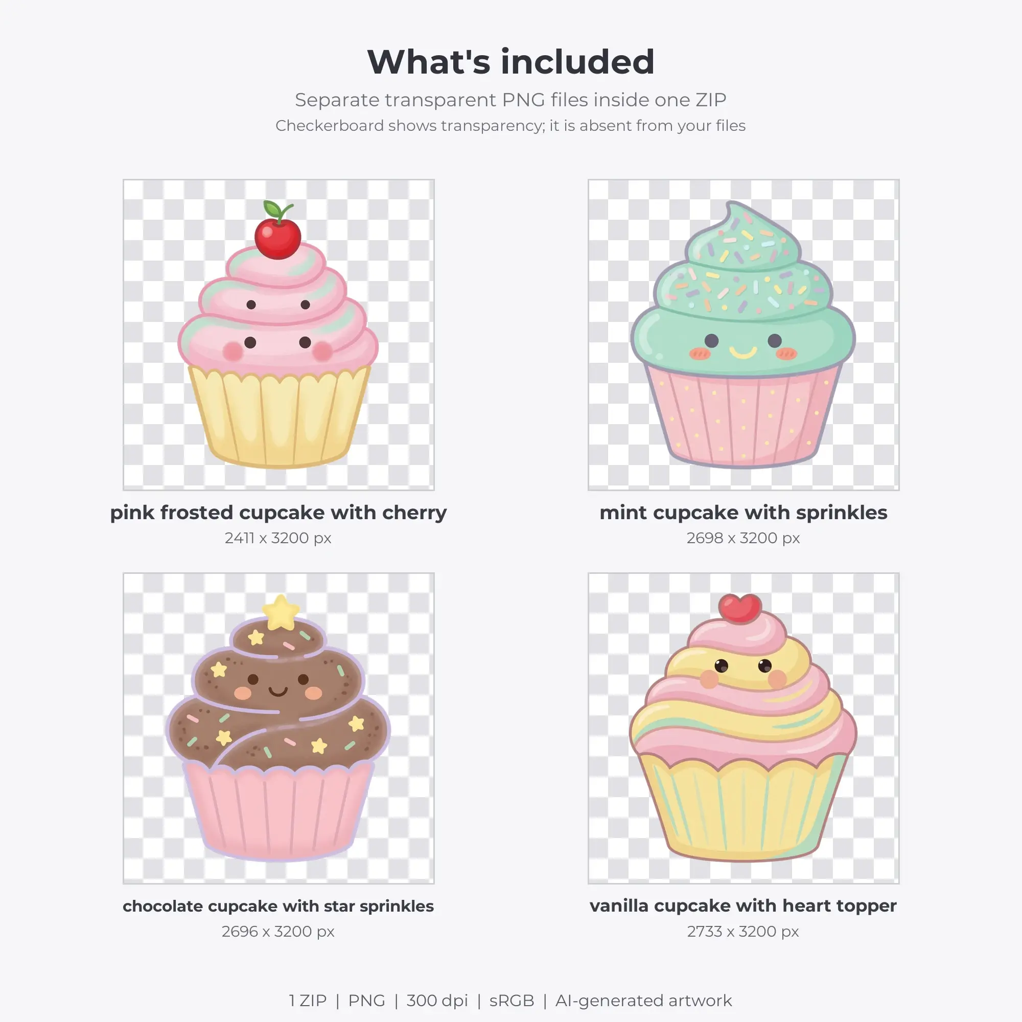 Kawaii Cupcakes Clip Art - 4 PNG, preview 2 of 2