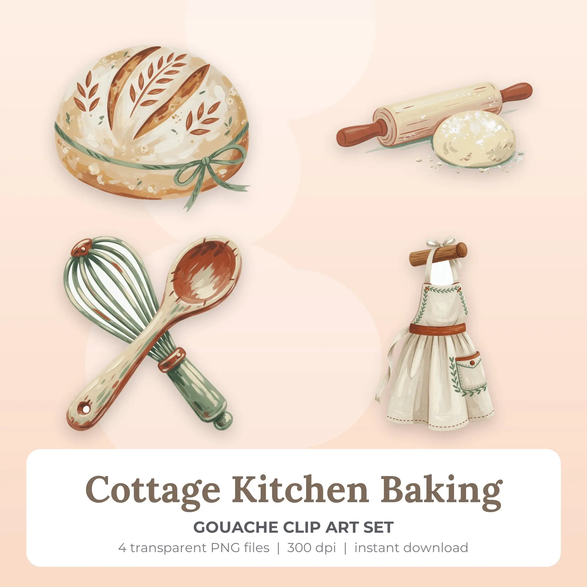 Gouache Cottage Kitchen Baking Clip Art - 4 PNG preview