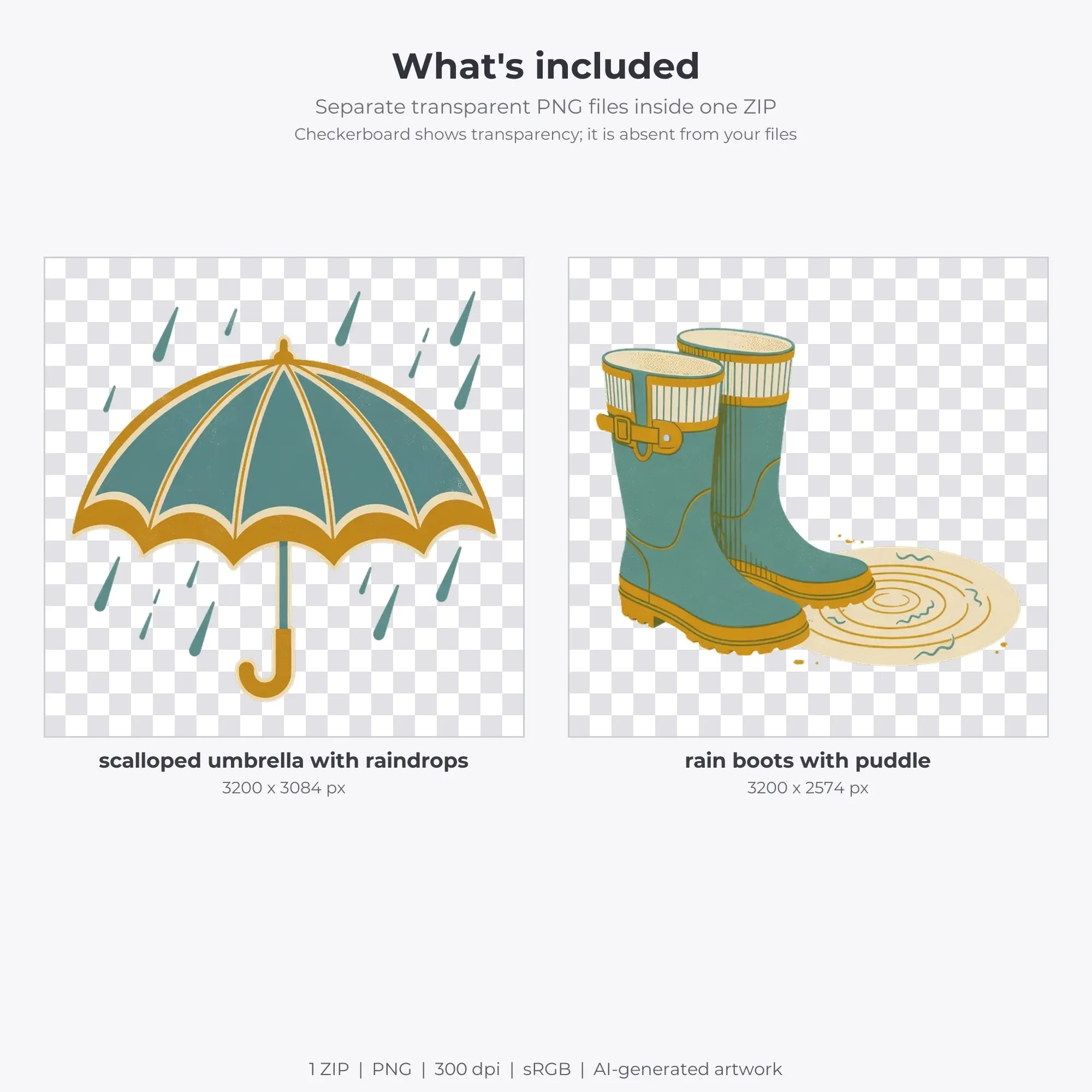 Spring Rain Day Clip Art (Retro) - 2 Transparent PNG, preview 2 of 2