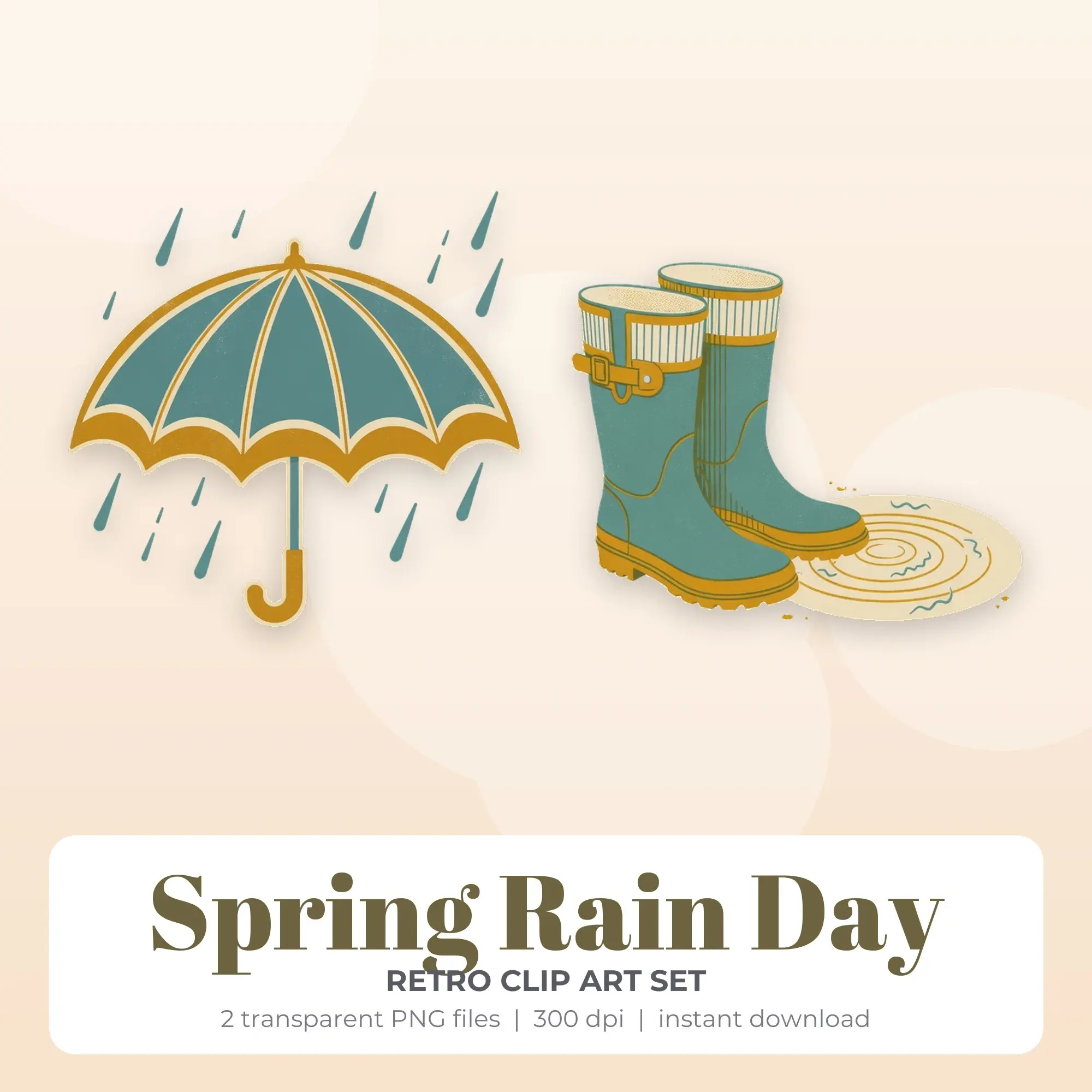 Spring Rain Day Clip Art (Retro) - 2 Transparent PNG, preview 1 of 2
