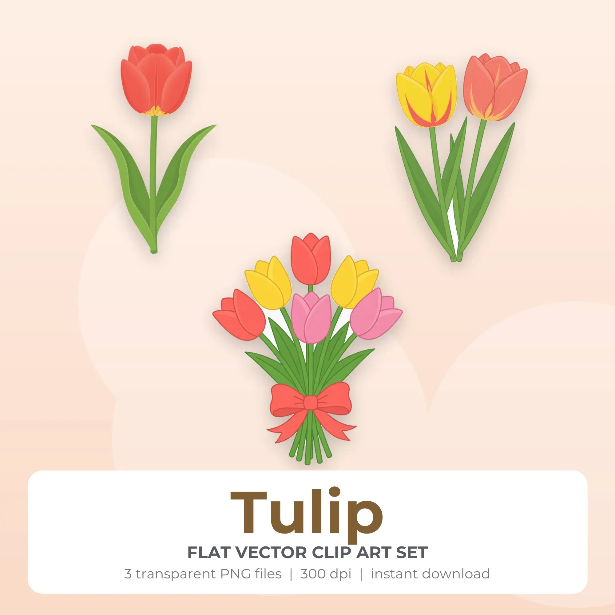 Flat Vector Tulip Clip Art - 3 PNG preview