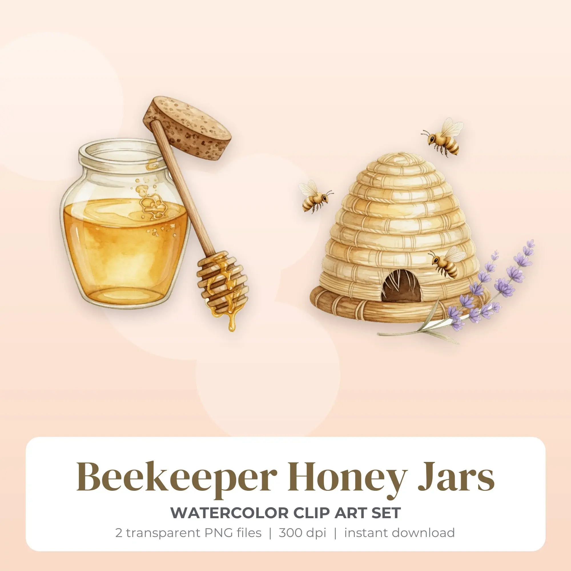 Watercolor Beekeeper Honey Jars Clip Art Set - 2 Transparent PNG preview