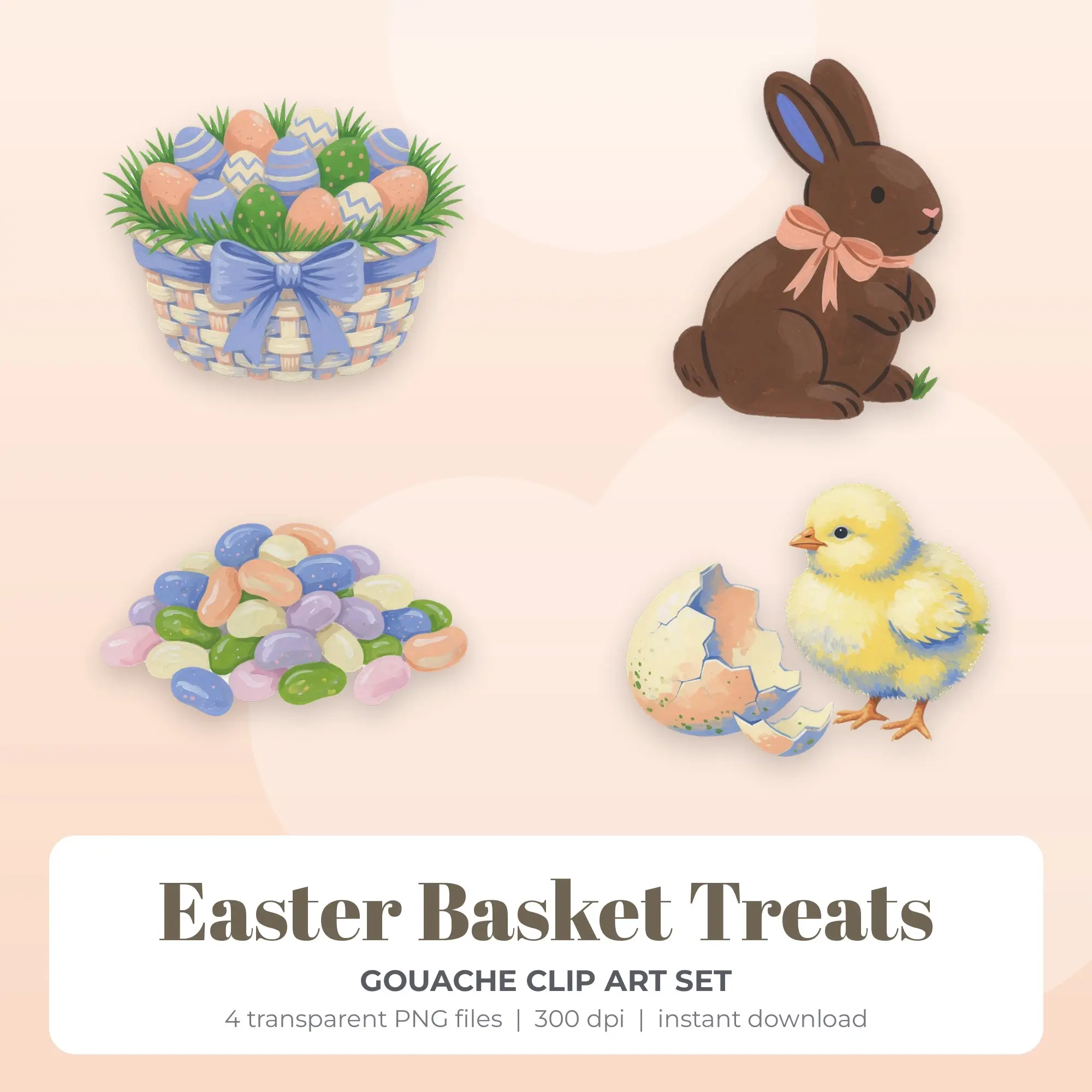 Gouache Easter Basket Treats Clip Art - 4 PNG preview