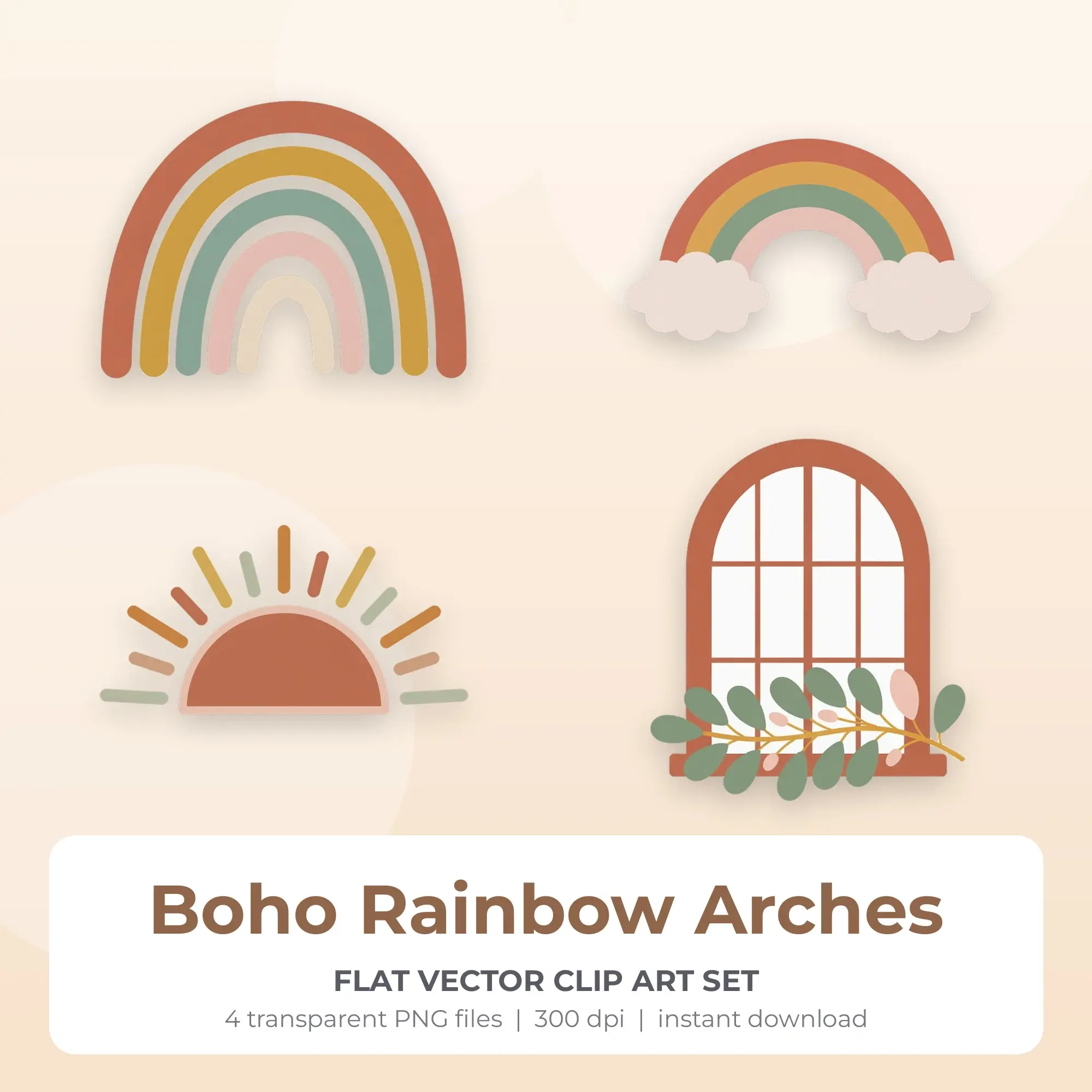 Flat Vector Boho Rainbow Arches Clip Art - 4 PNG preview
