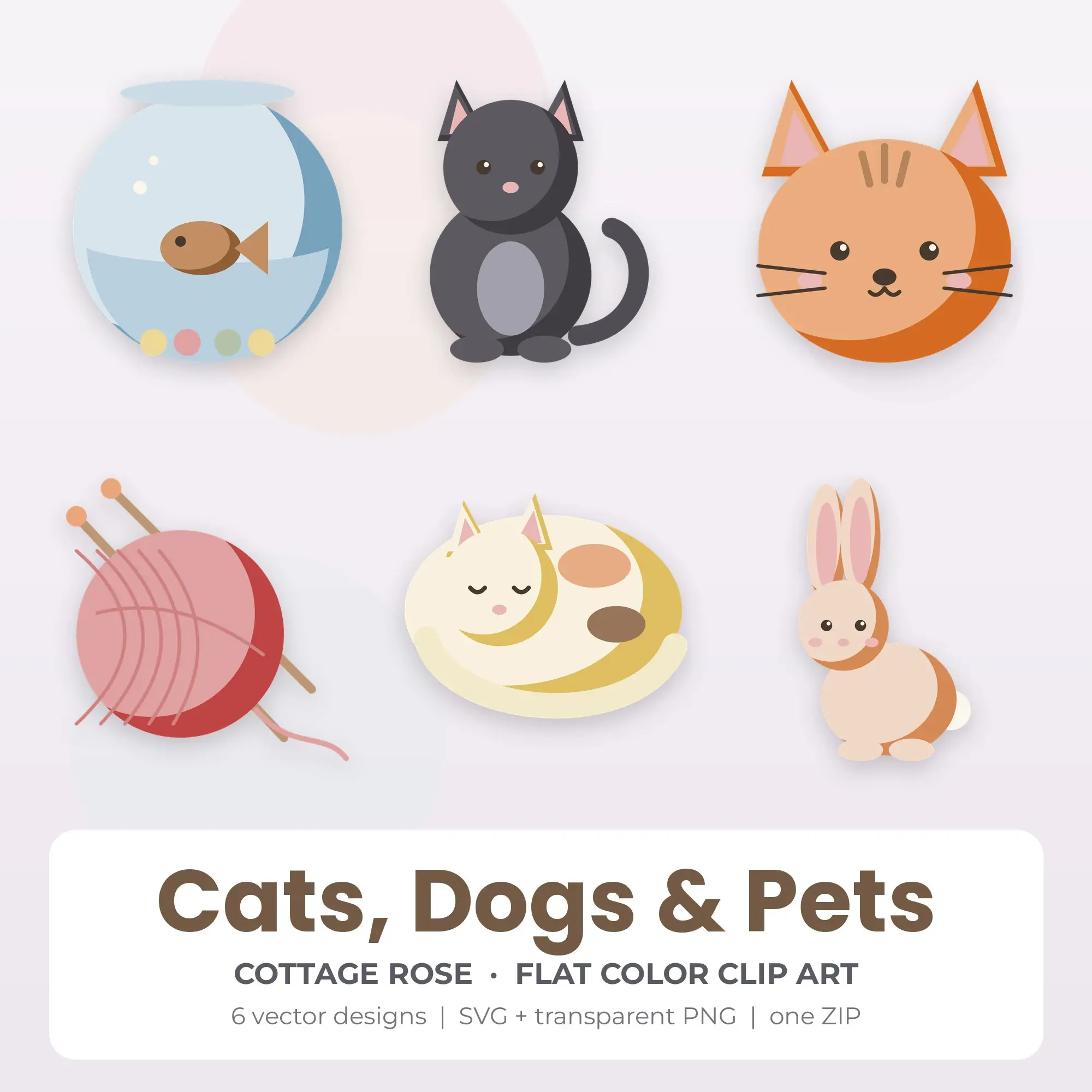 Cottage Rose Flat Color Cats, Dogs & Pets Clipart - 6 Vector Files preview