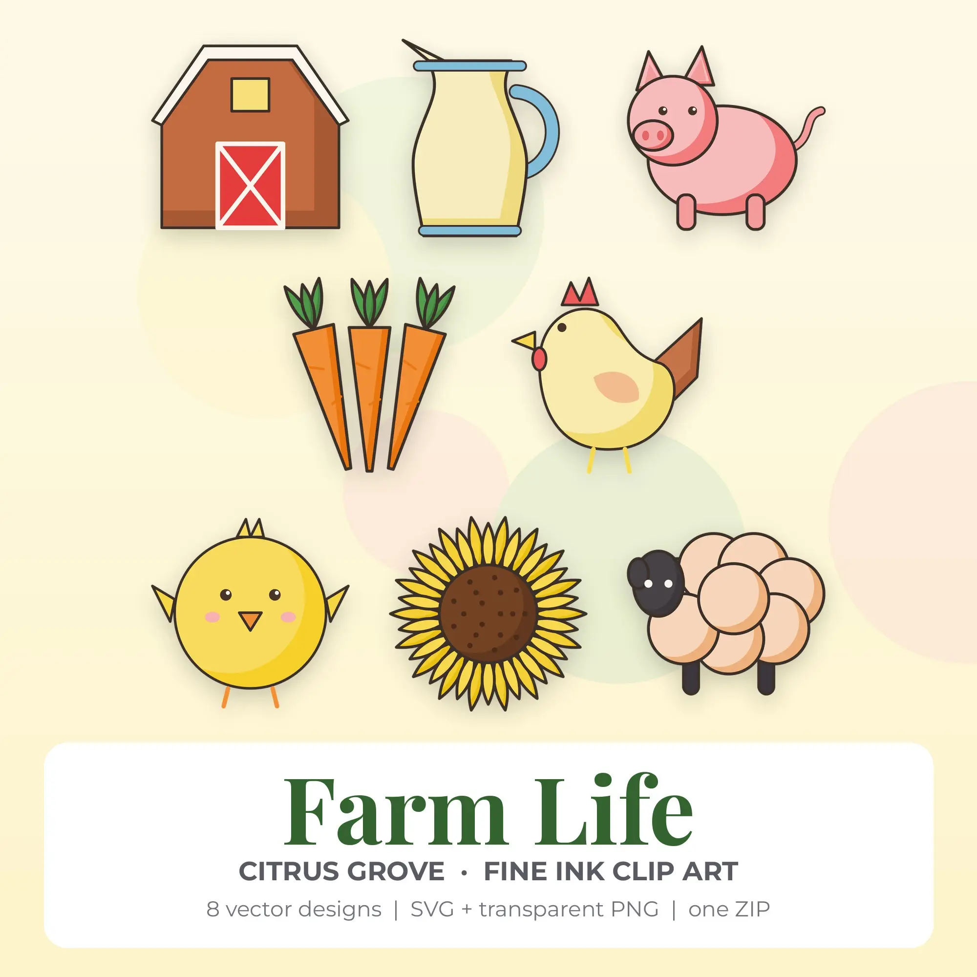 Farm Life Clipart, Citrus Grove Fine Ink - 8 SVG PNG preview