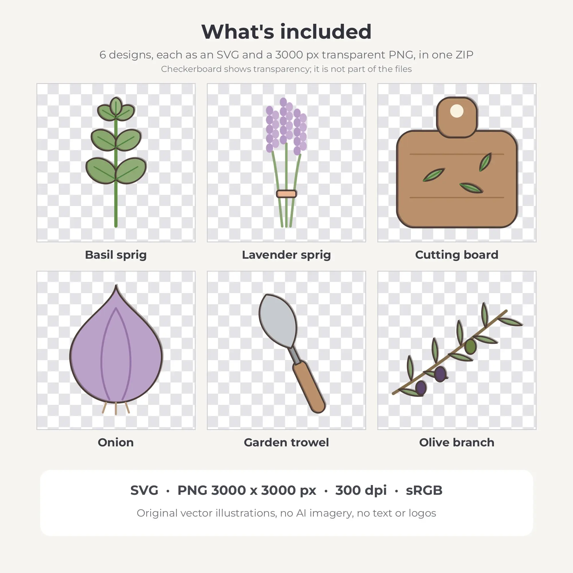 Kitchen Herb Garden Vector Clip Art in Cottage Rose - 6 Designs, preview 2 of 2