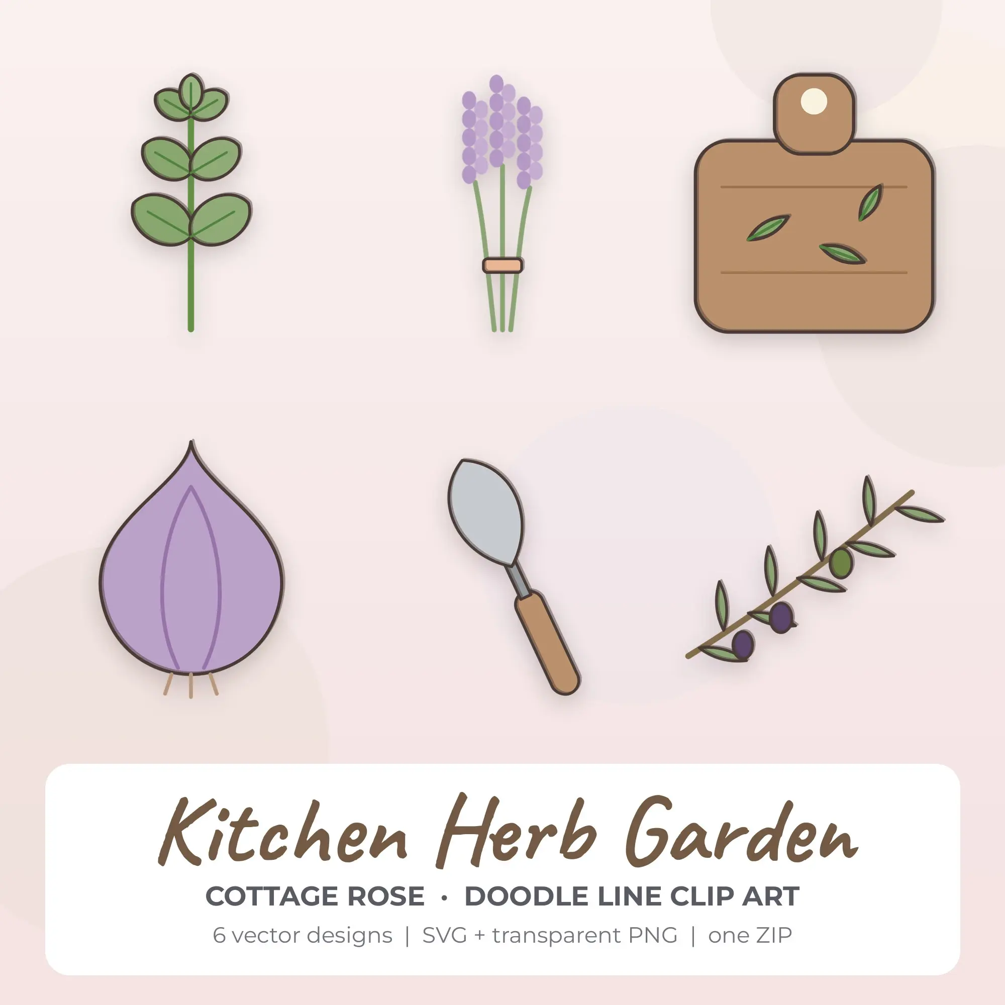 Kitchen Herb Garden Vector Clip Art in Cottage Rose - 6 Designs preview