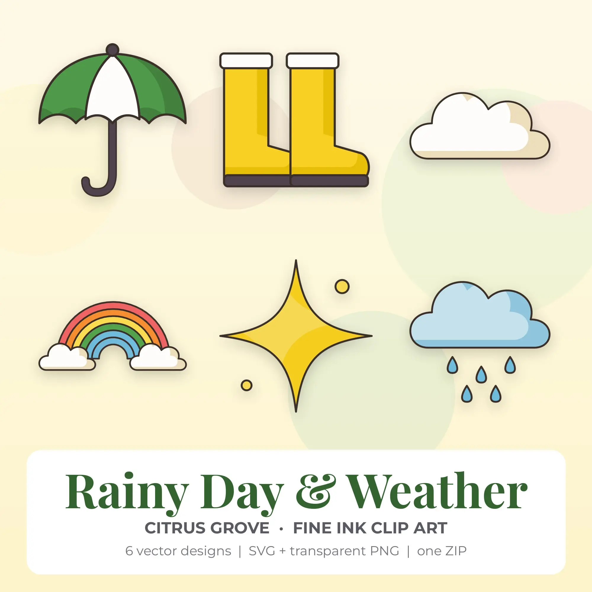 Rainy Day & Weather Vector Clip Art in Citrus Grove - 6 Designs preview