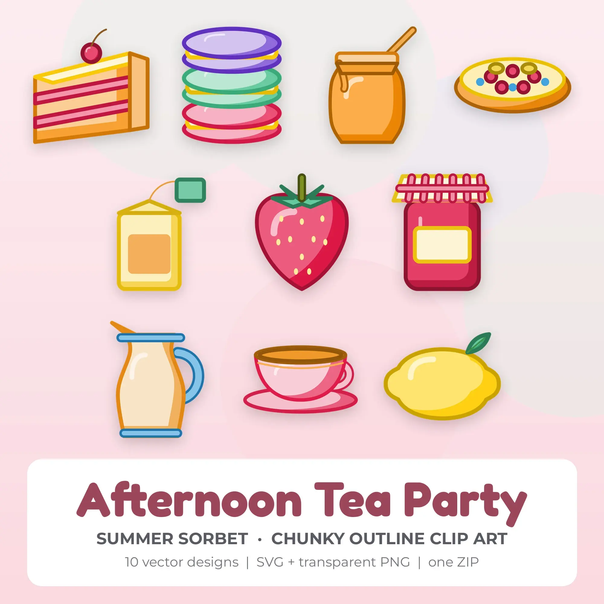 10 Chunky Outline Afternoon Tea Party Clipart Illustrations, SVG PNG preview